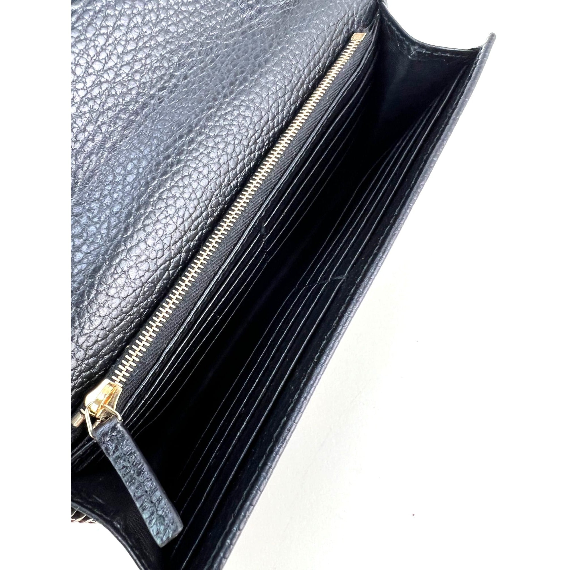 Ví Gucci Interlocking Black Leather Dollar Calfskin GG kèm túi cầm tay xích