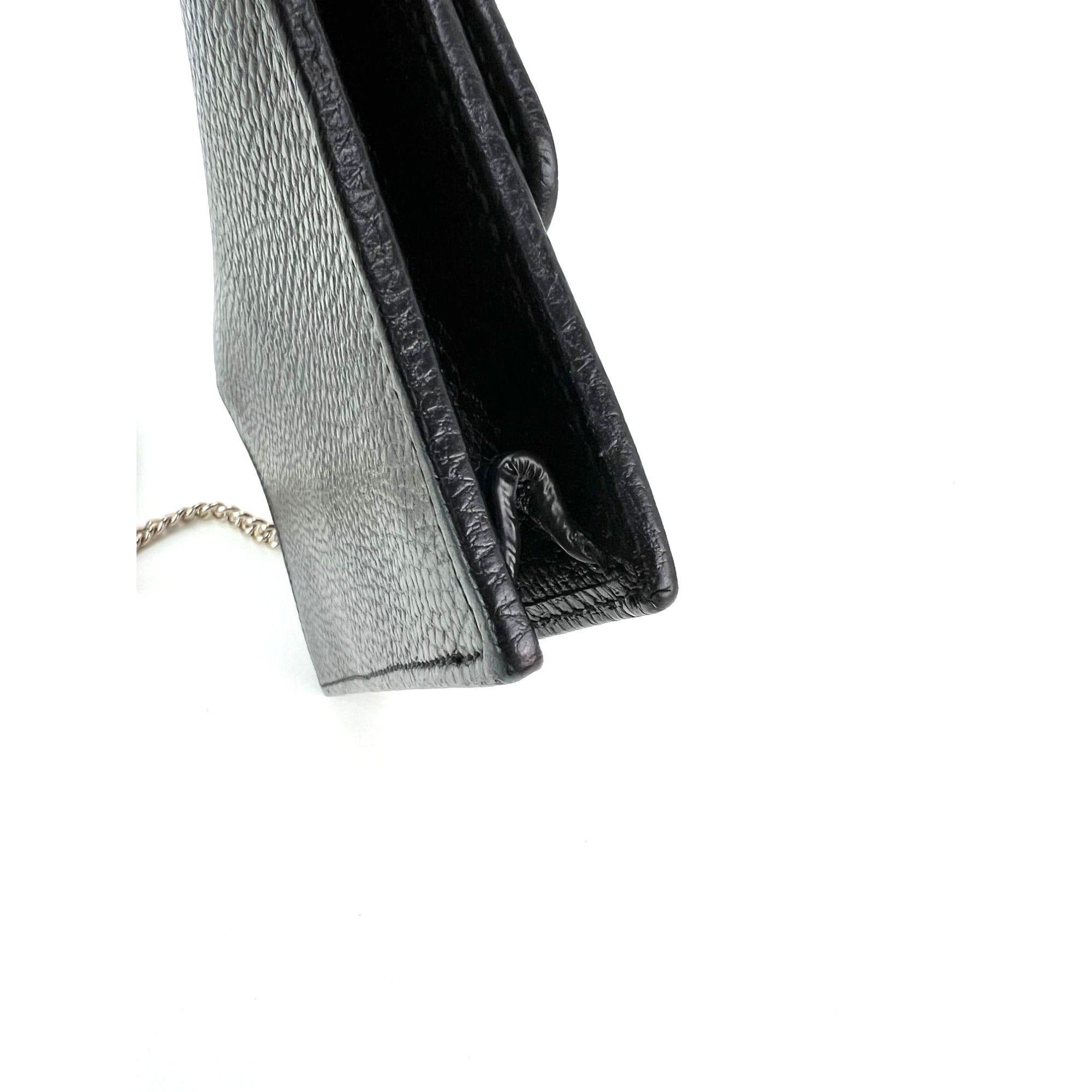 Ví Gucci Interlocking Black Leather Dollar Calfskin GG kèm túi cầm tay xích