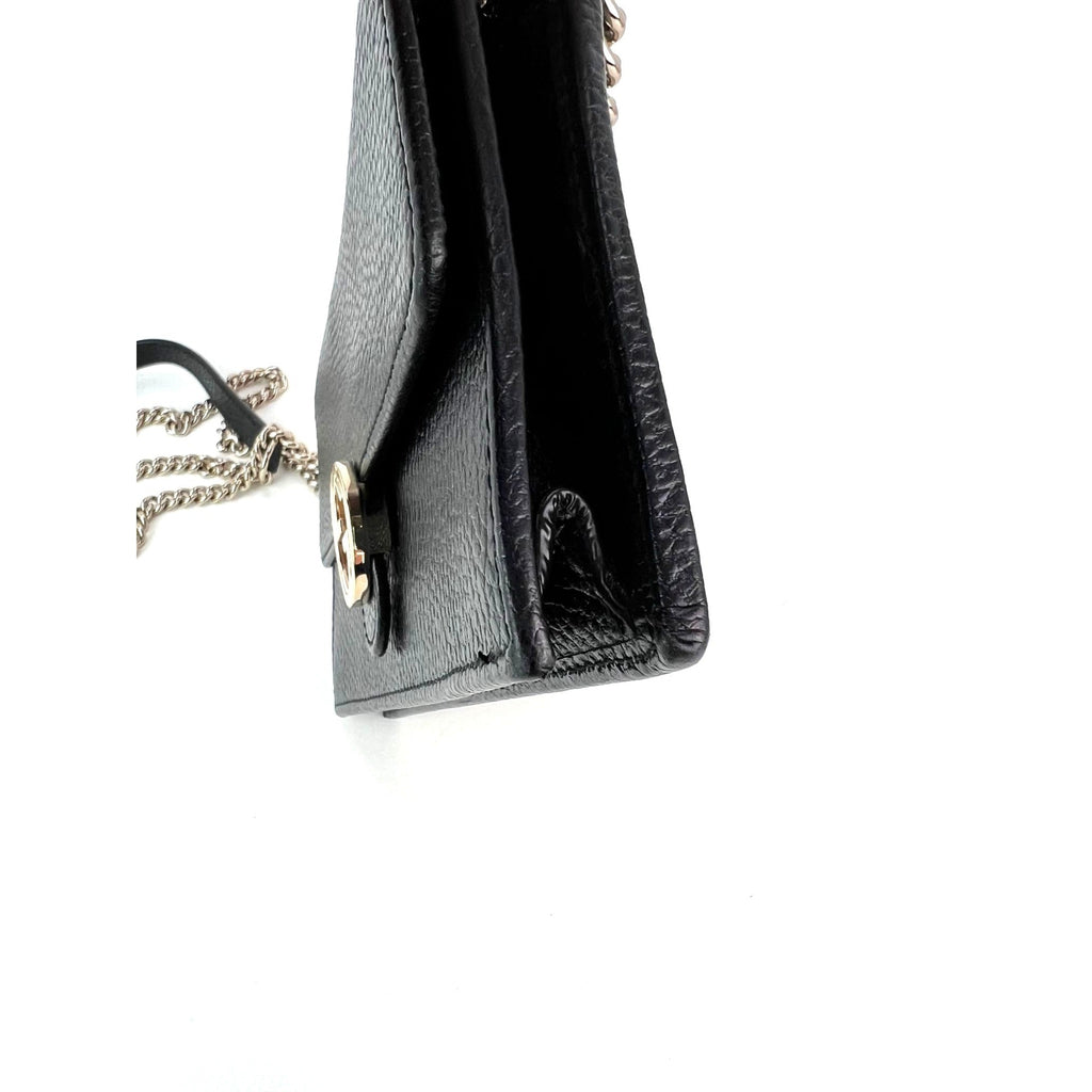 Ví Gucci Interlocking Black Leather Dollar Calfskin GG kèm túi cầm tay xích