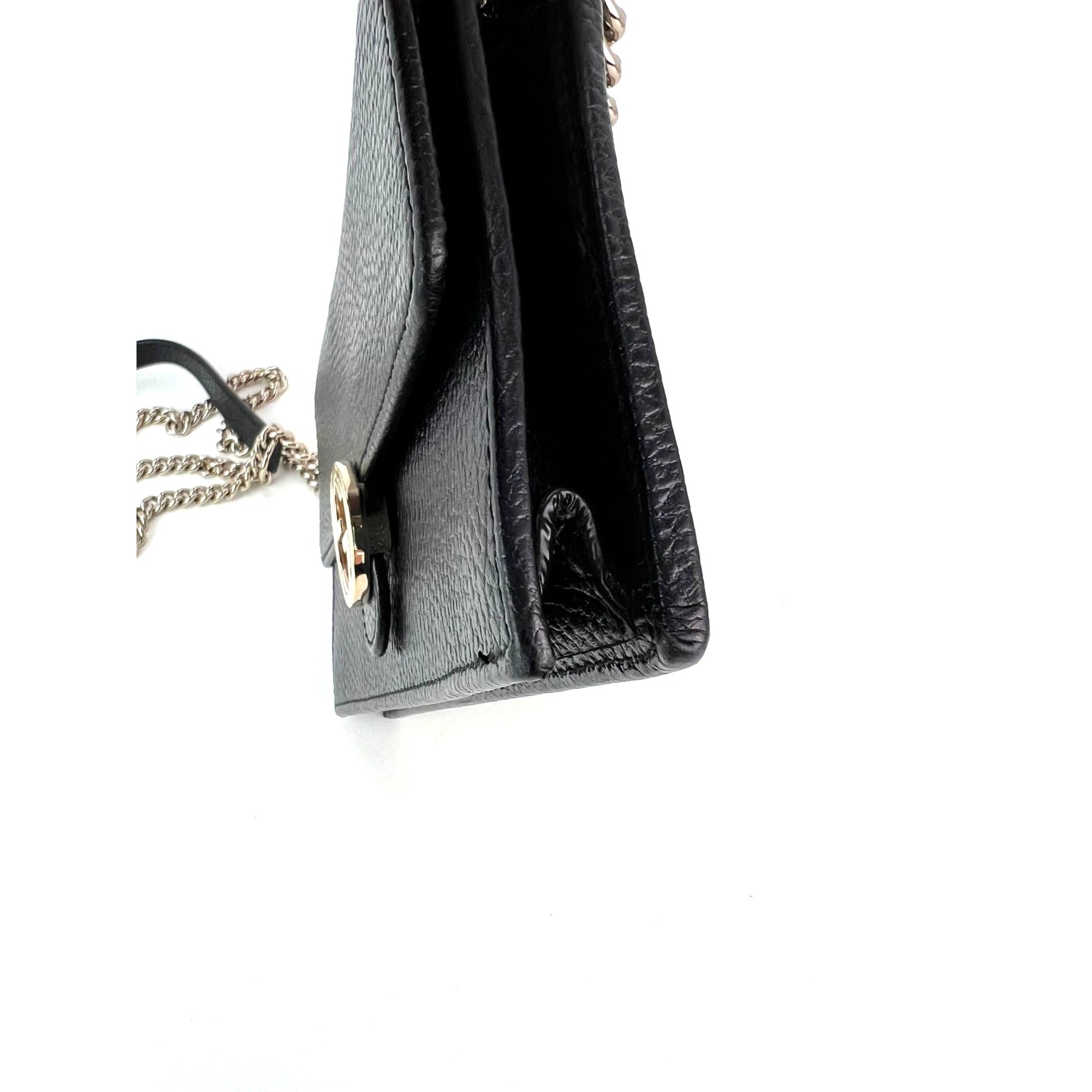 Ví Gucci Interlocking Black Leather Dollar Calfskin GG kèm túi cầm tay xích