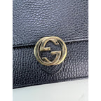 Ví Gucci Interlocking Black Leather Dollar Calfskin GG kèm túi cầm tay xích