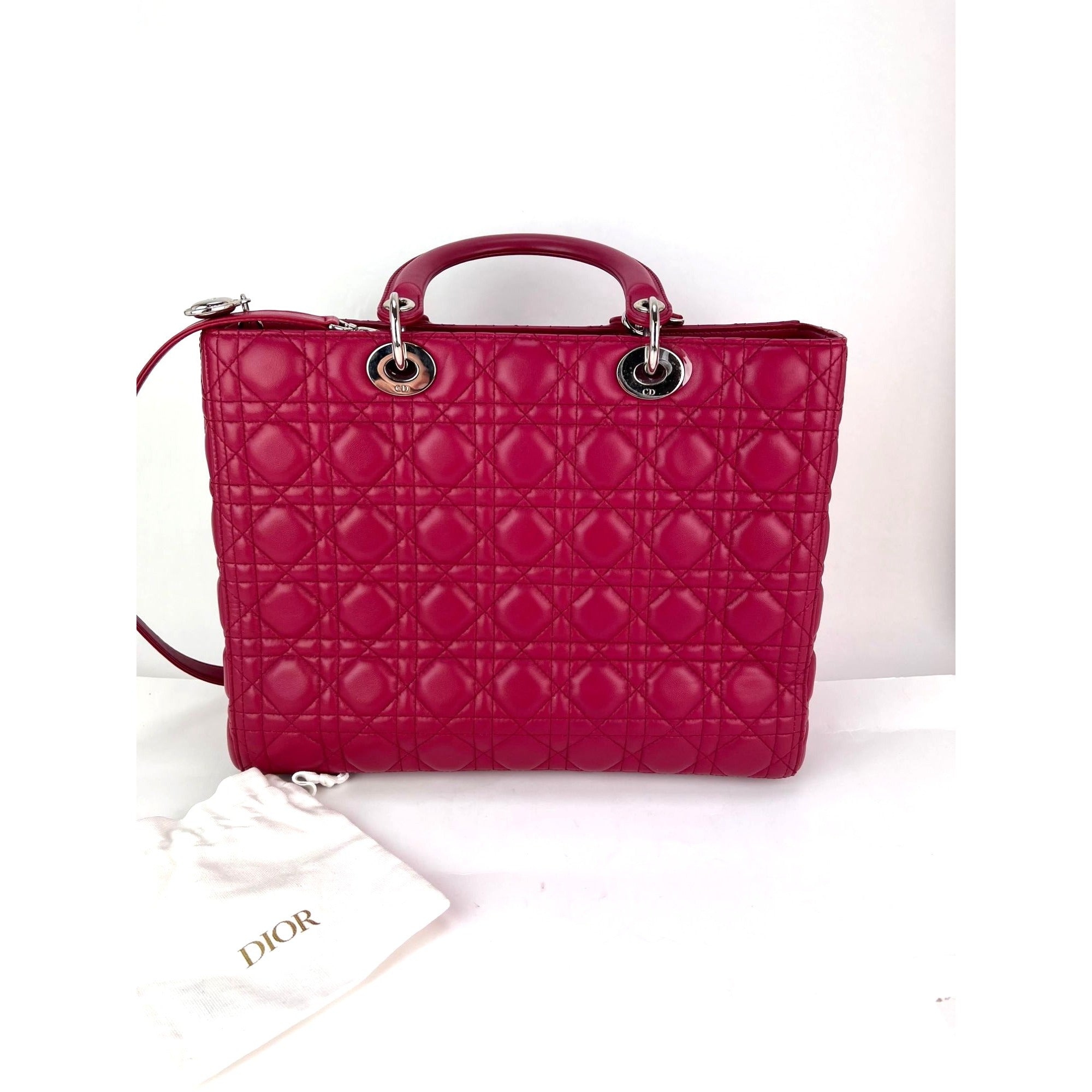Christian Dior Lambskin Cannage Large Red Lady Dior Shoulder Bag