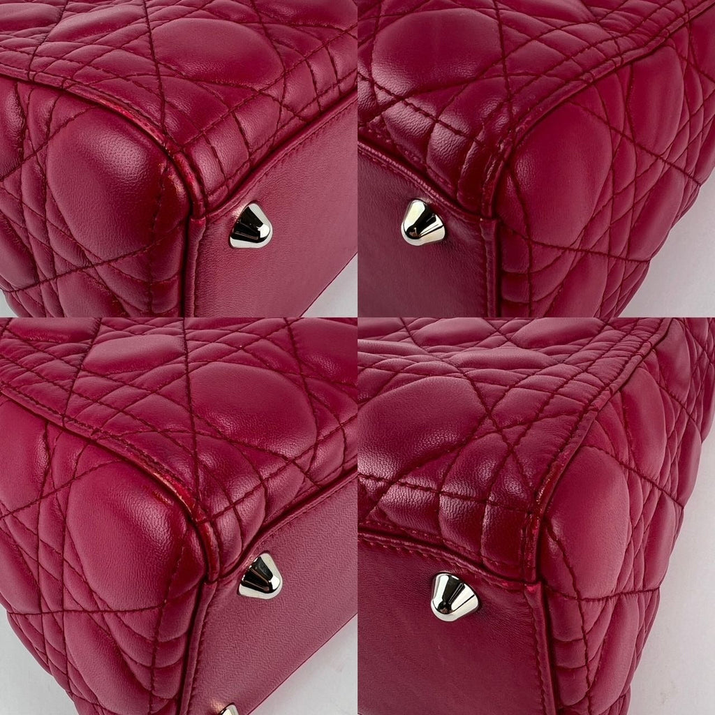 Christian Dior Lambskin Cannage Large Red Lady Dior Shoulder Bag