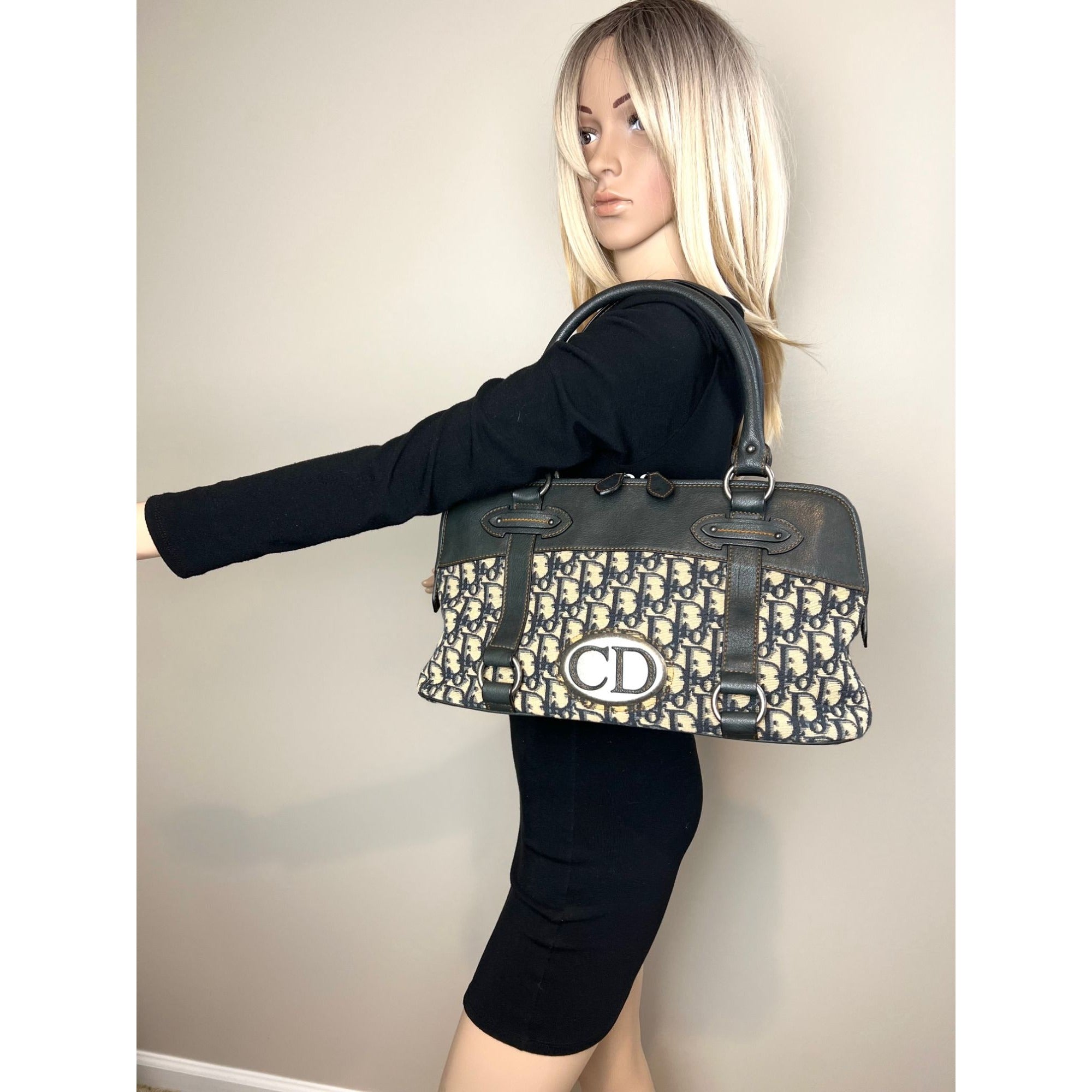 Túi xách vải canvas xanh CHRISTIAN DIOR Monogram Trotter CD