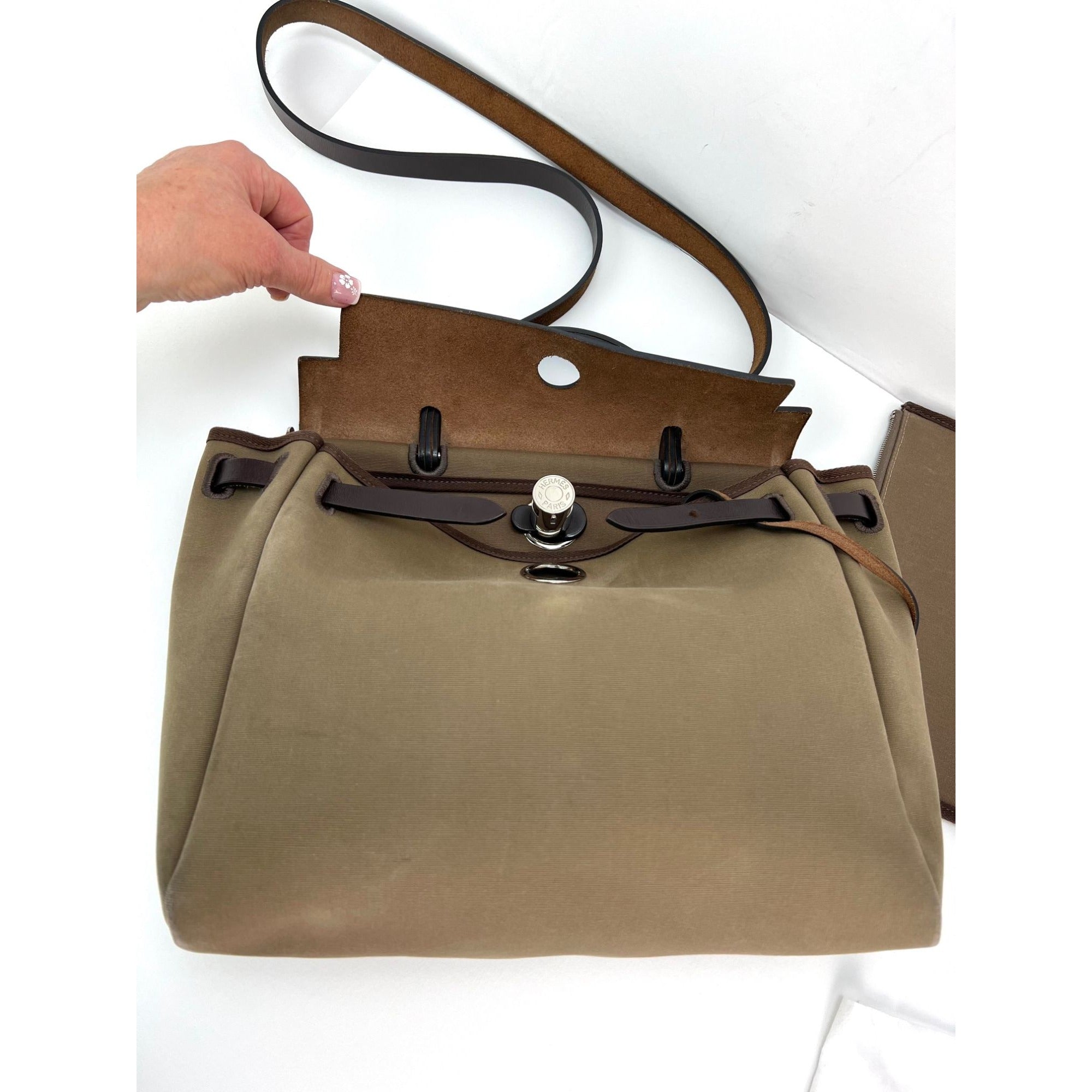 Hermes Toile Vache Hunter Herbag zip 31 PM Túi đeo vai Etoupe Ebene