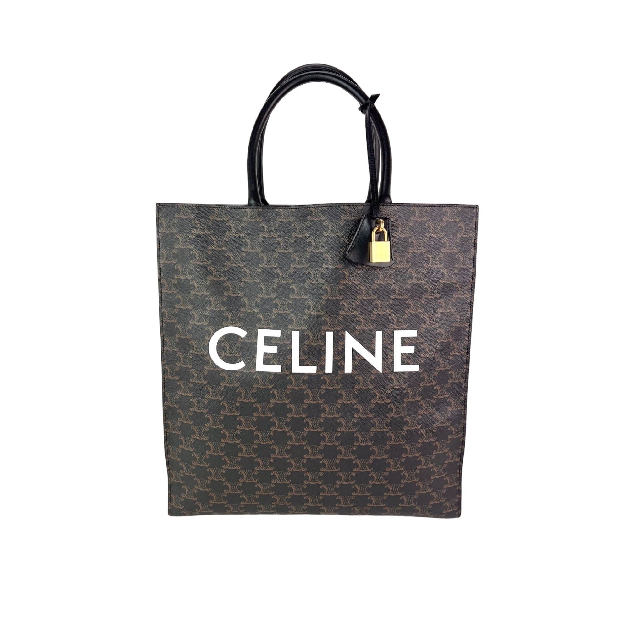 Túi tote vải canvas Celine Triomphe Vertical Cabas màu đen họa tiết Monogram