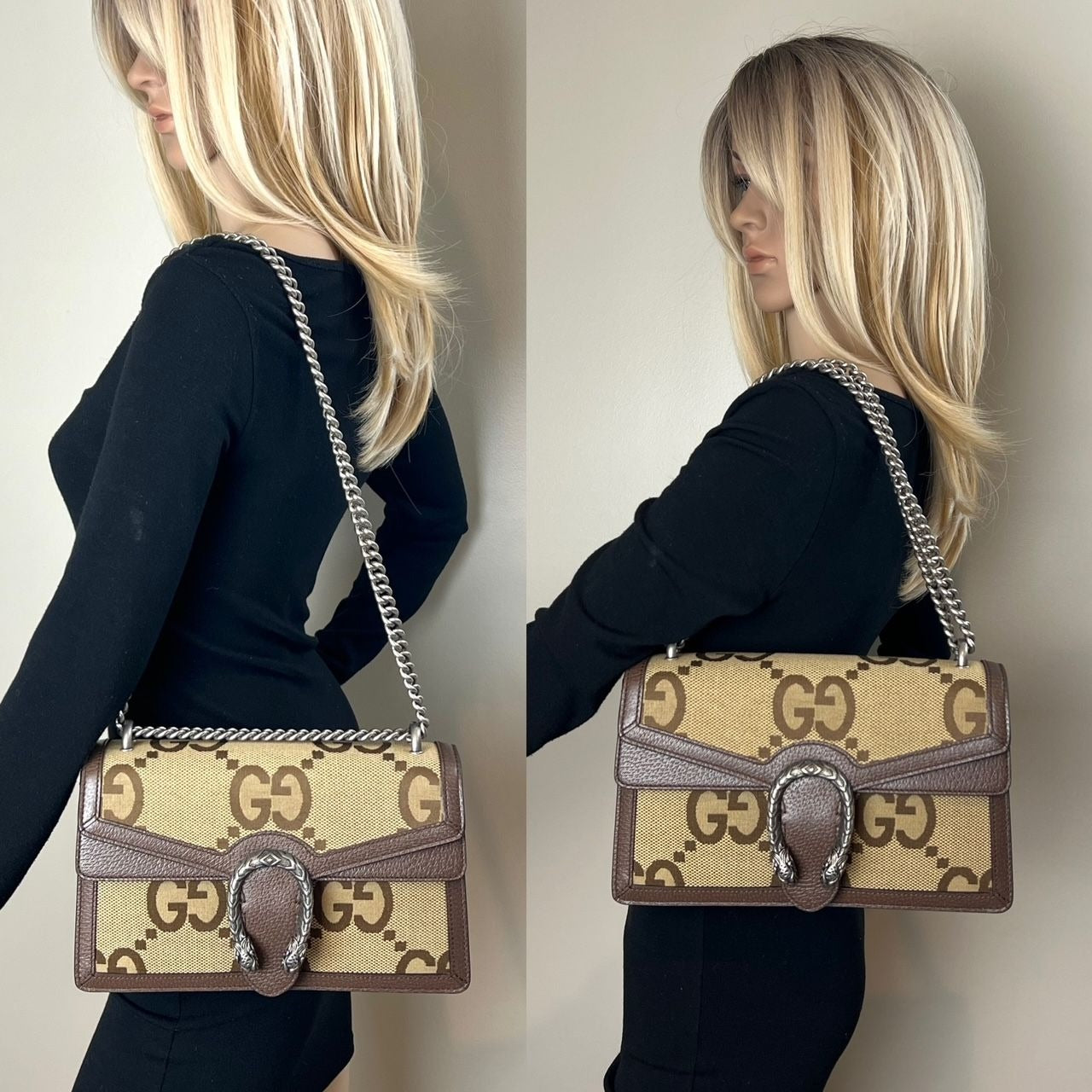 Túi đeo vai Gucci Dionysus cỡ nhỏ Jumbo GG Canvas màu be