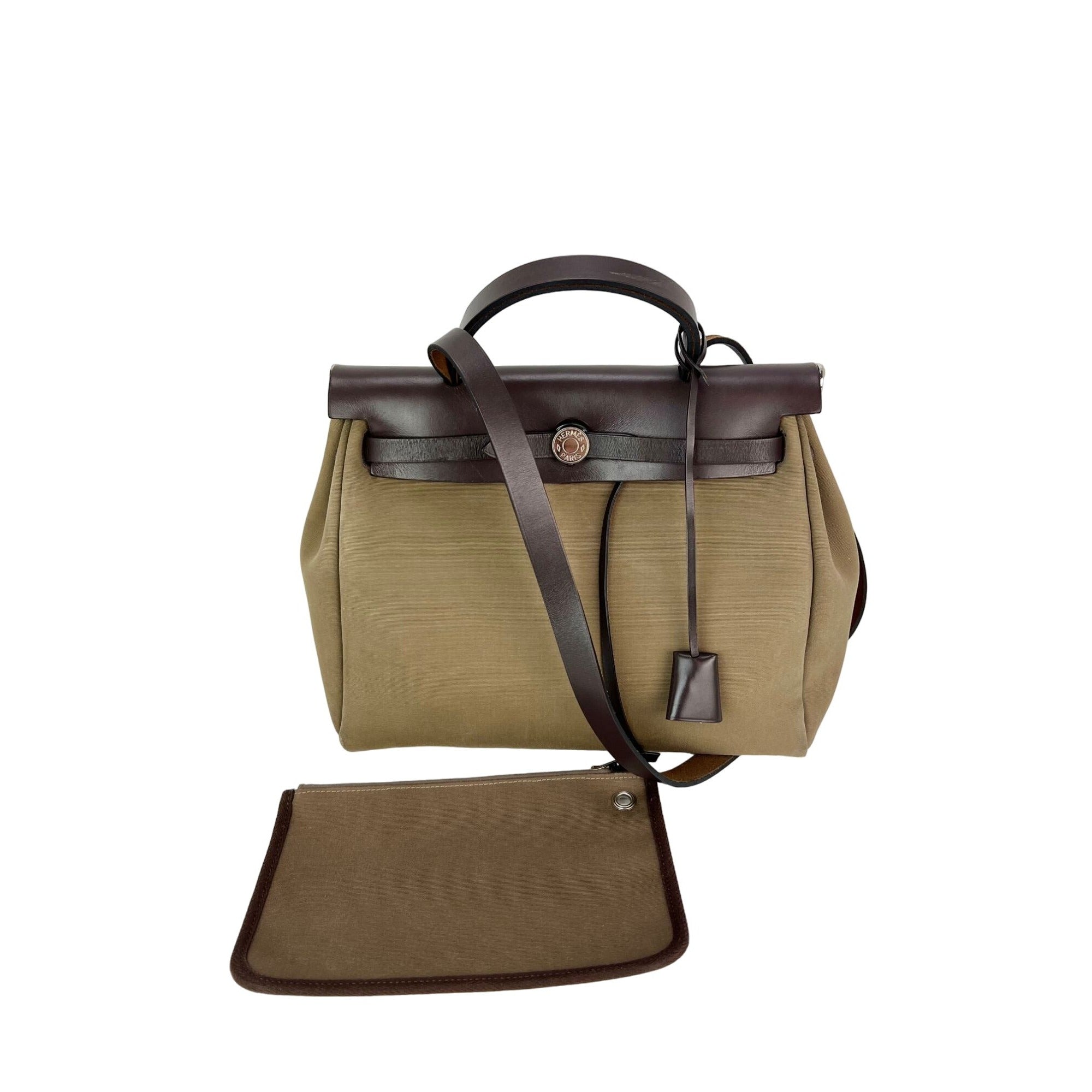 Hermes Toile Vache Hunter Herbag zip 31 PM Túi đeo vai Etoupe Ebene
