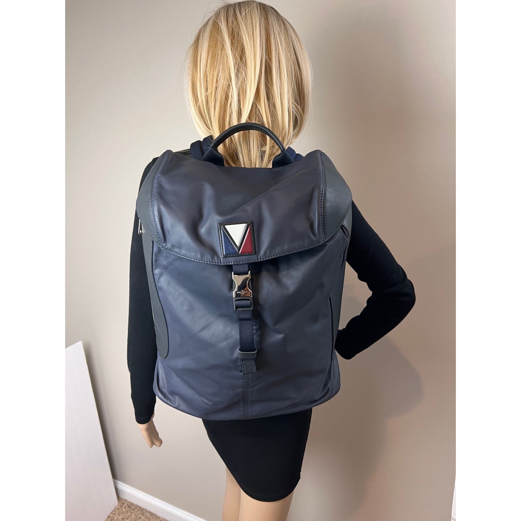 Louis Vuitton Calfskin Nylon V Line Pulse Navy Backpack Bag
