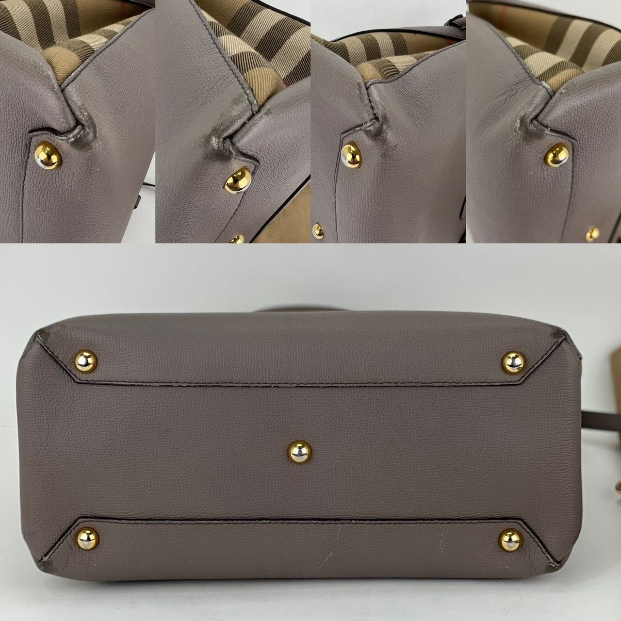Túi xách tay vải canvas kẻ caro cỡ trung Burberry Banner House