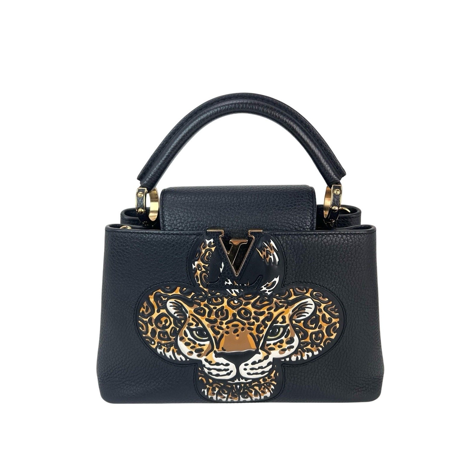 Túi đeo vai Louis Vuitton Taurillon Capucines Trapped Leopard BB màu đen