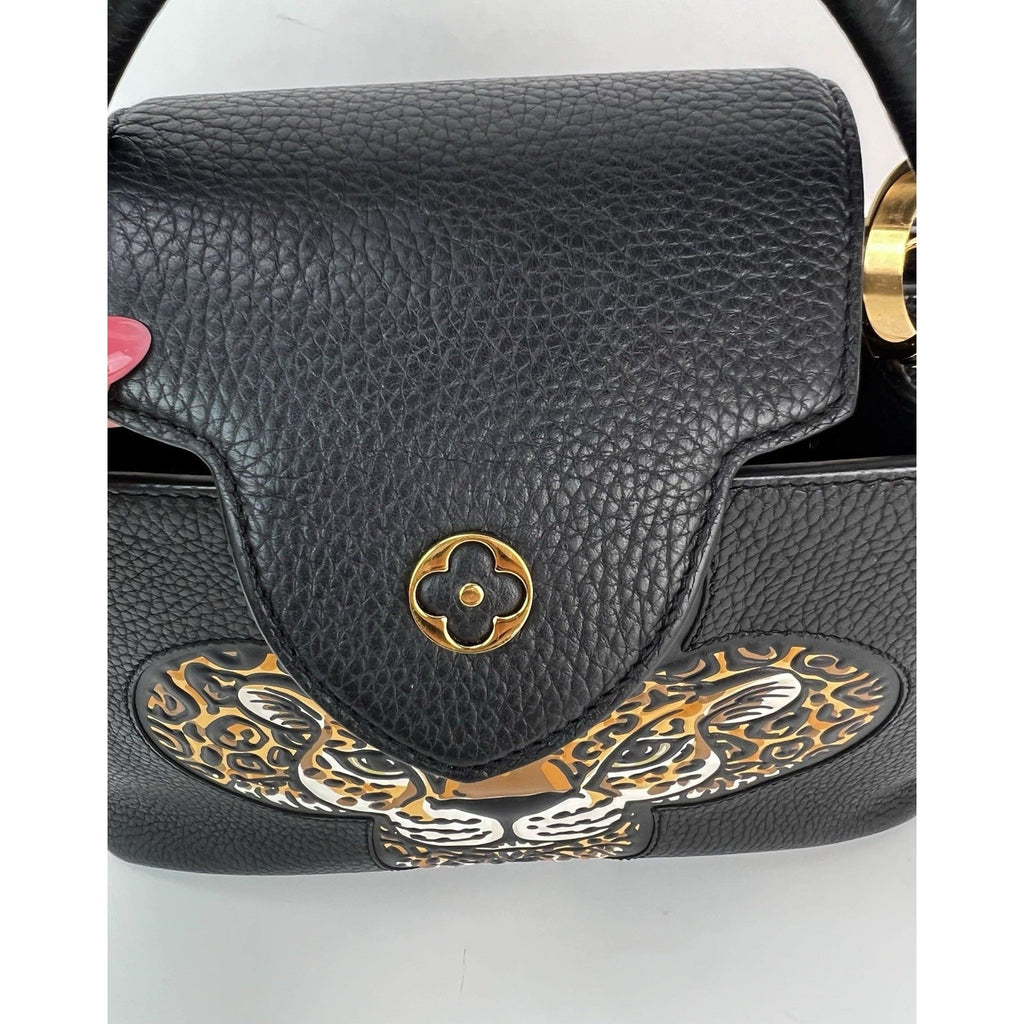 Túi đeo vai Louis Vuitton Taurillon Capucines Trapped Leopard BB màu đen