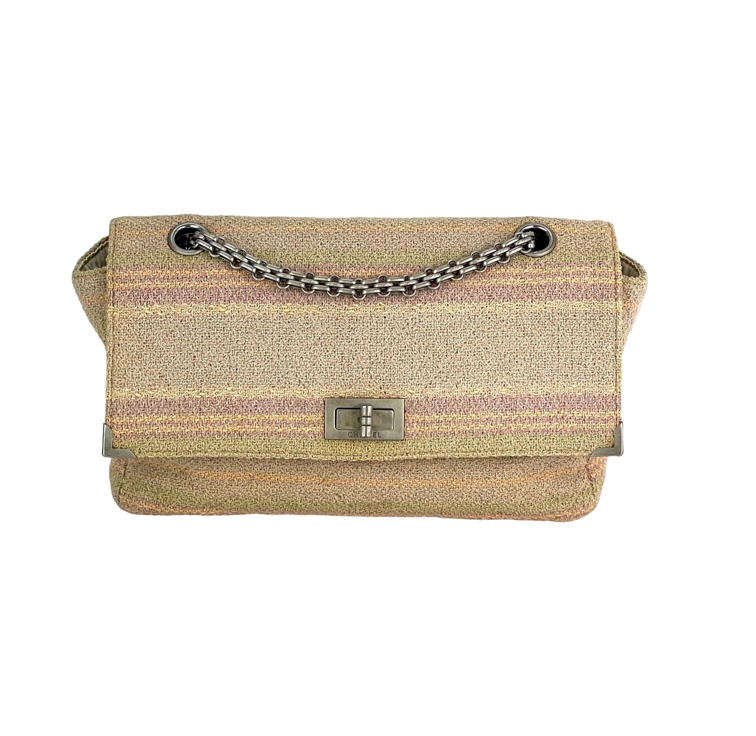 Túi đeo vai vải cotton tweed nhiều màu hồng Chanel 2.55 Reissue 225 nắp đơn
