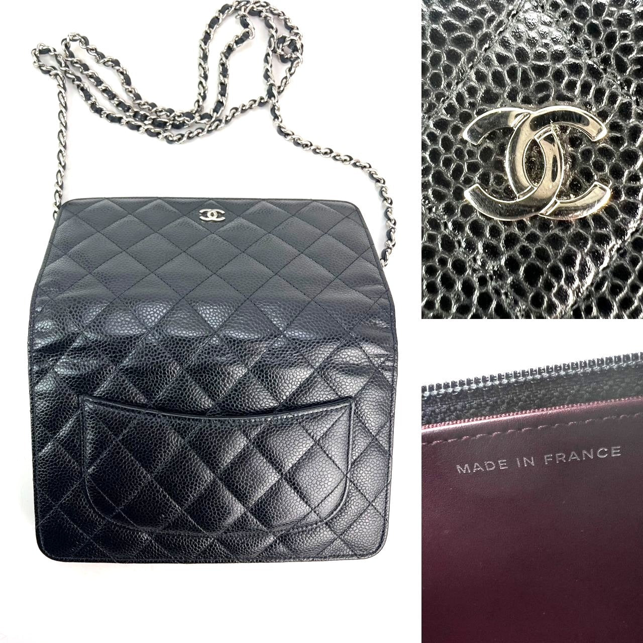 Ví cầm tay Chanel làm từ da bê chần bông Caviar