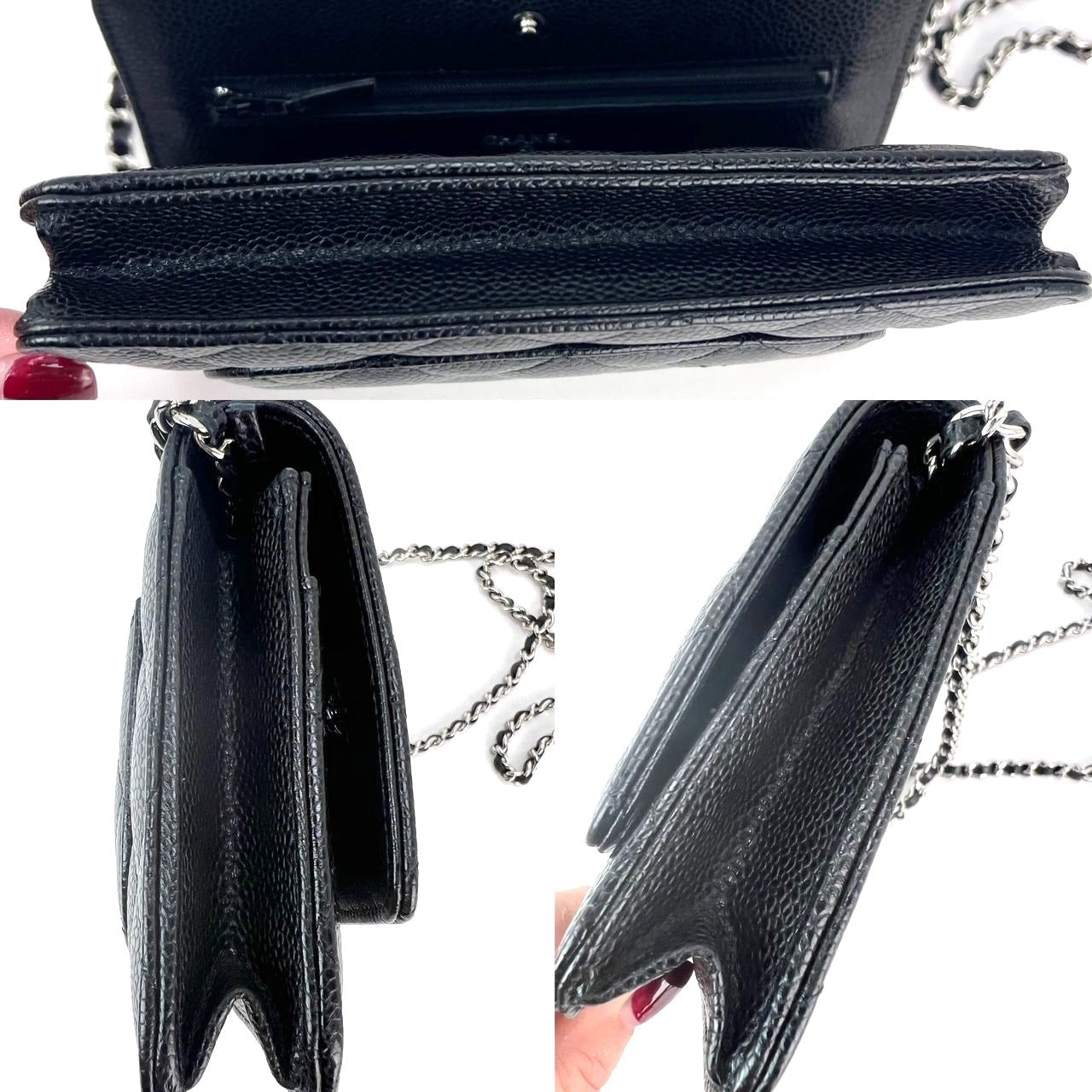 Ví cầm tay Chanel làm từ da bê chần bông Caviar
