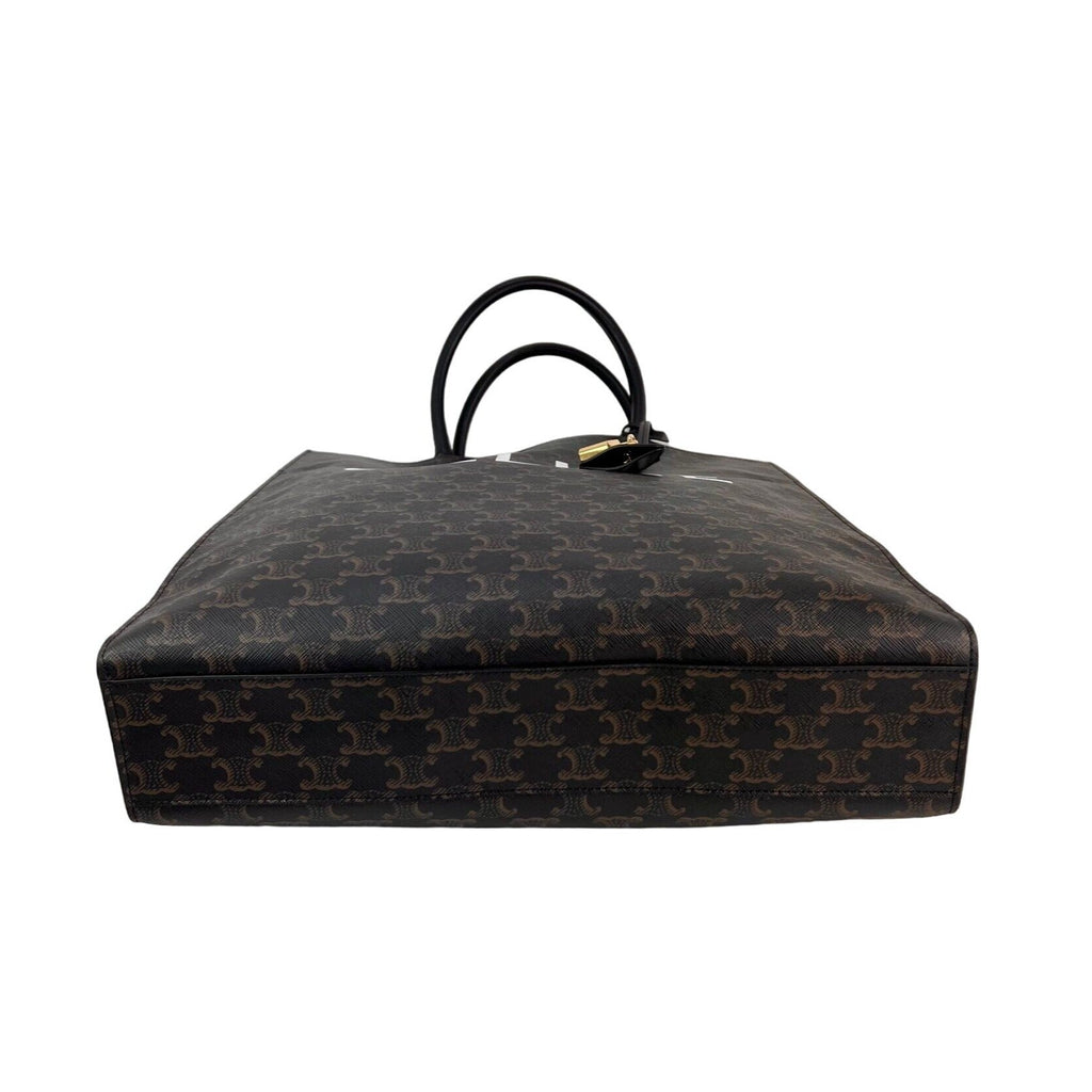 Túi tote vải canvas Celine Triomphe Vertical Cabas màu đen họa tiết Monogram
