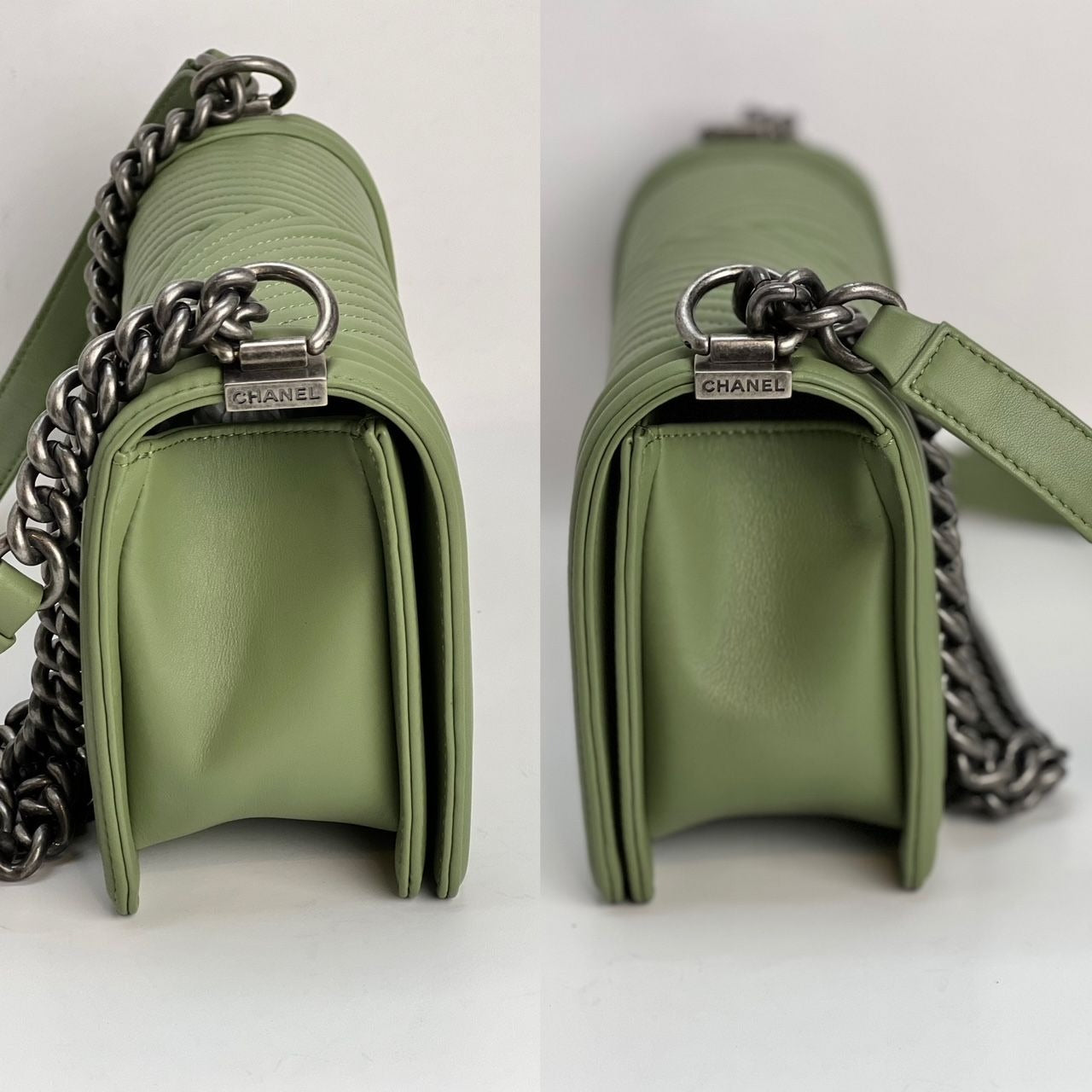 Túi Chanel Calfskin Chevron Quilted Medium Boy Flap Light Green