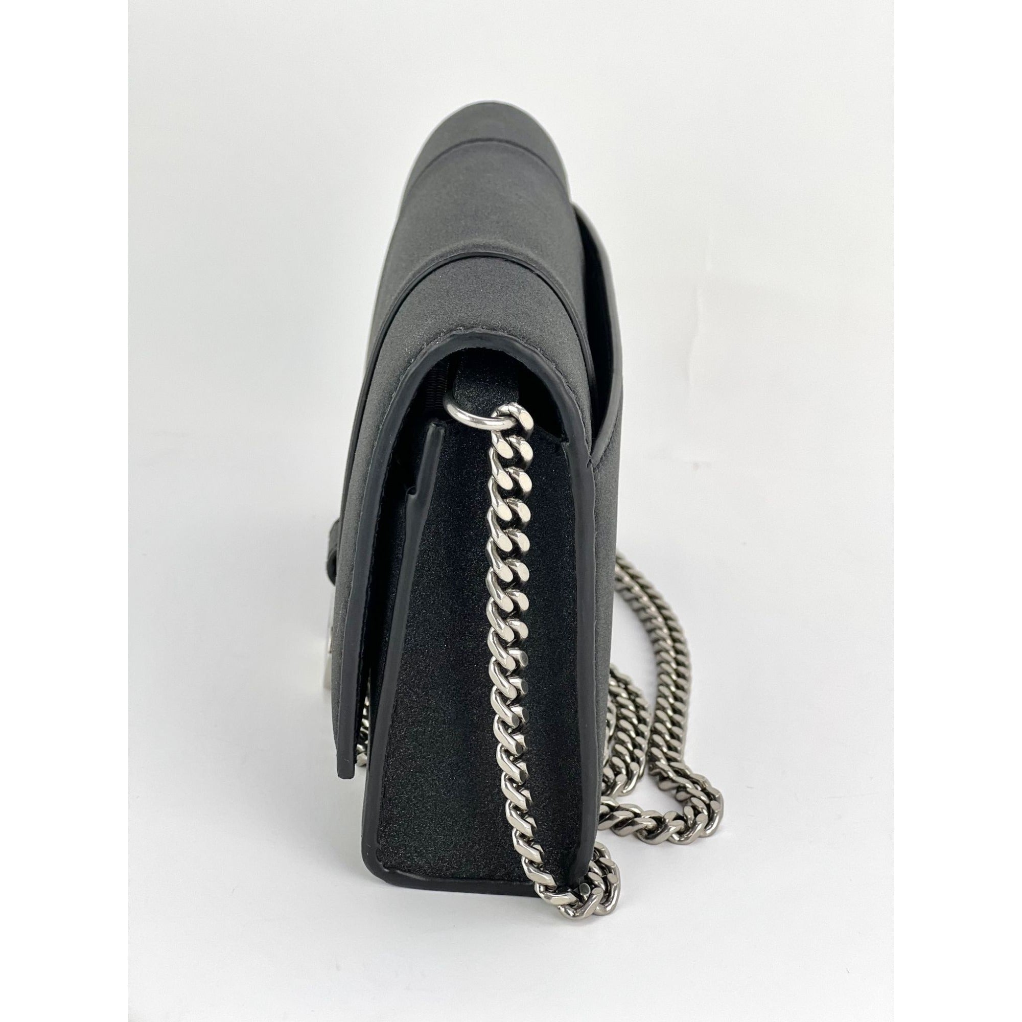 Túi đeo vai đính đá lấp lánh màu đen BALENCIAGA Hourglass Wallet On Chain