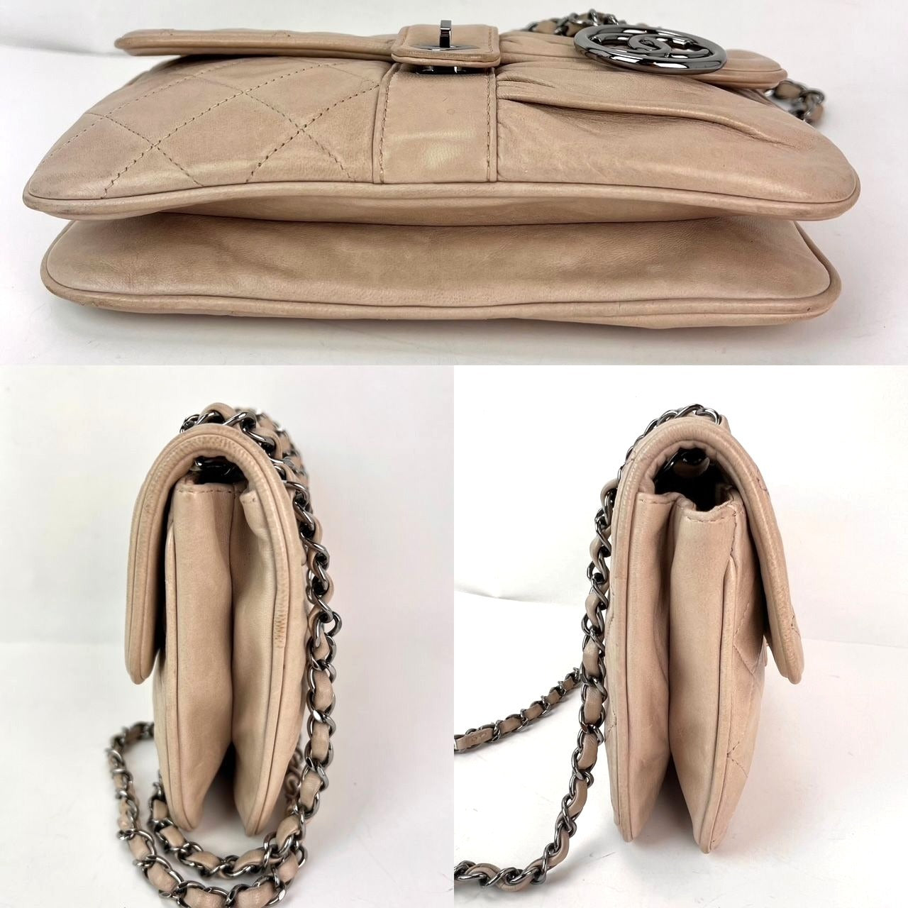 Túi đeo vai Chanel Lambskin Quilted Pile Ou Face Flap màu be Clair