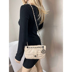 Túi đeo vai Chanel Lambskin Quilted Pile Ou Face Flap màu be Clair