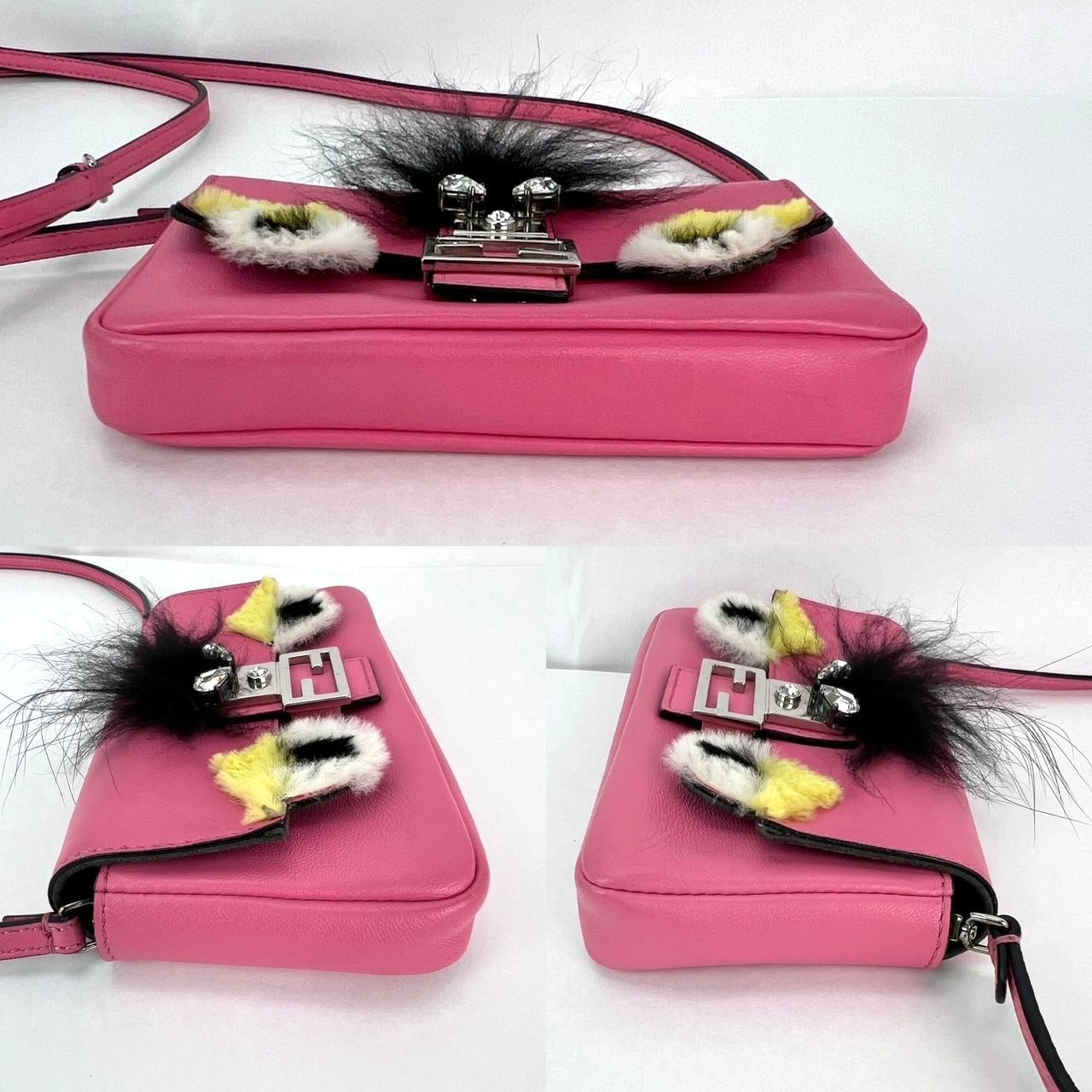 Túi đeo chéo Fendi Monster Baguette da hồng siêu nhỏ