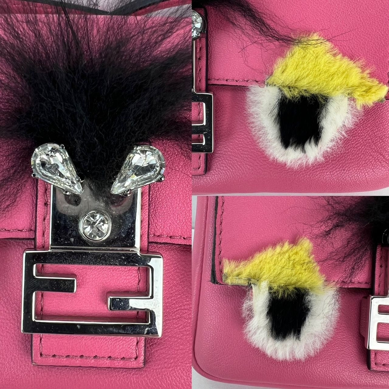 Túi đeo chéo Fendi Monster Baguette da hồng siêu nhỏ