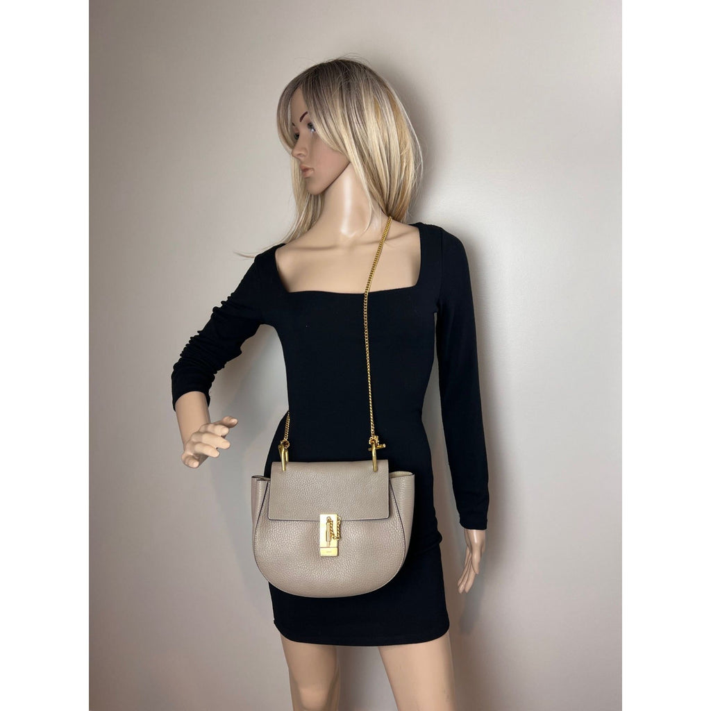 Chloe Small Drew Gray Grained Lambskin Leather Shoulder Cross-body Bag
