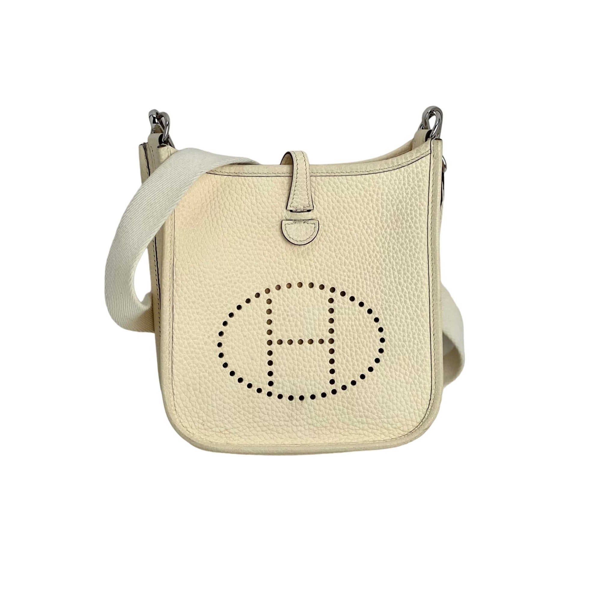 Túi đeo chéo Hermes Taurillon Clemence evelyne TPM Nata White