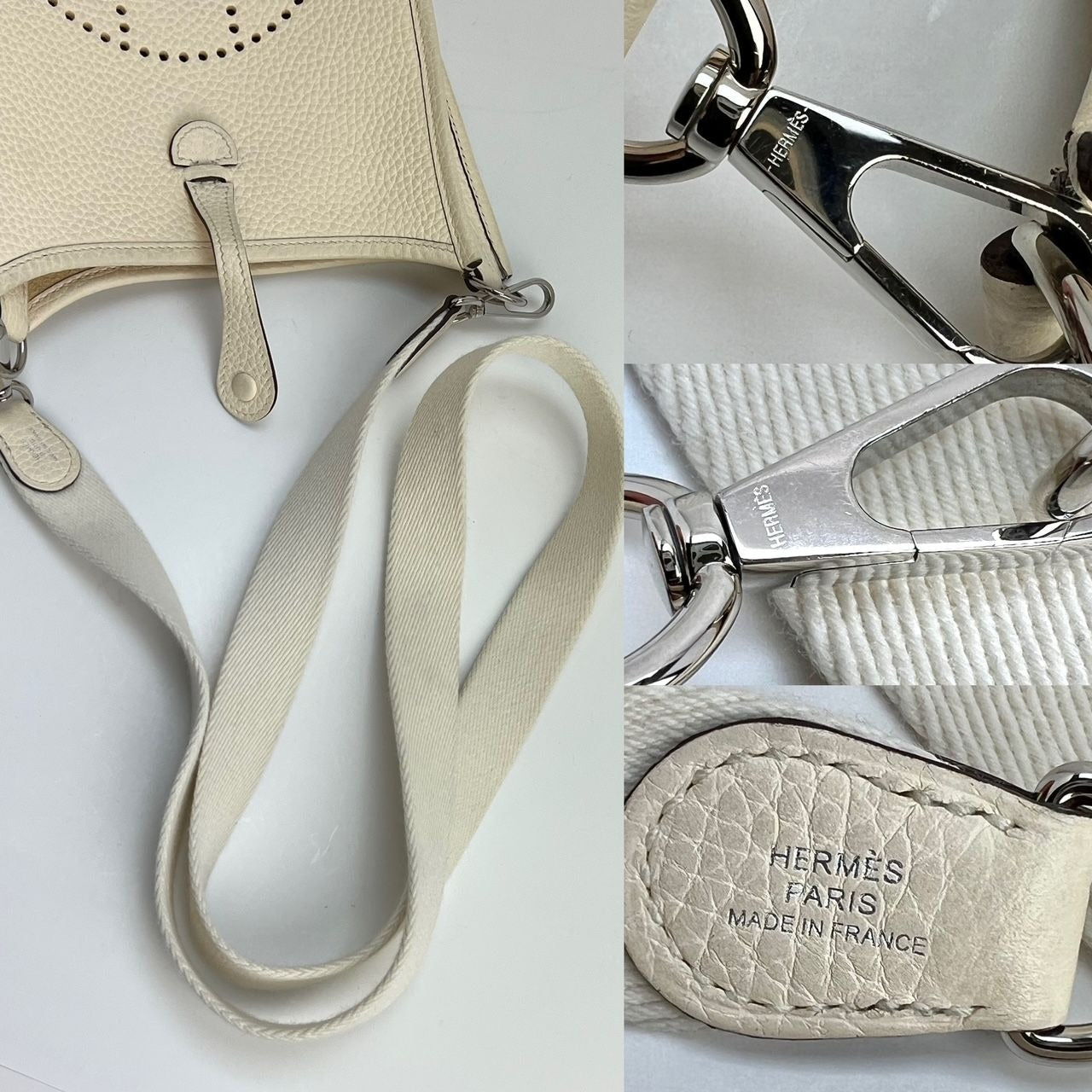 Túi đeo chéo Hermes Taurillon Clemence evelyne TPM Nata White