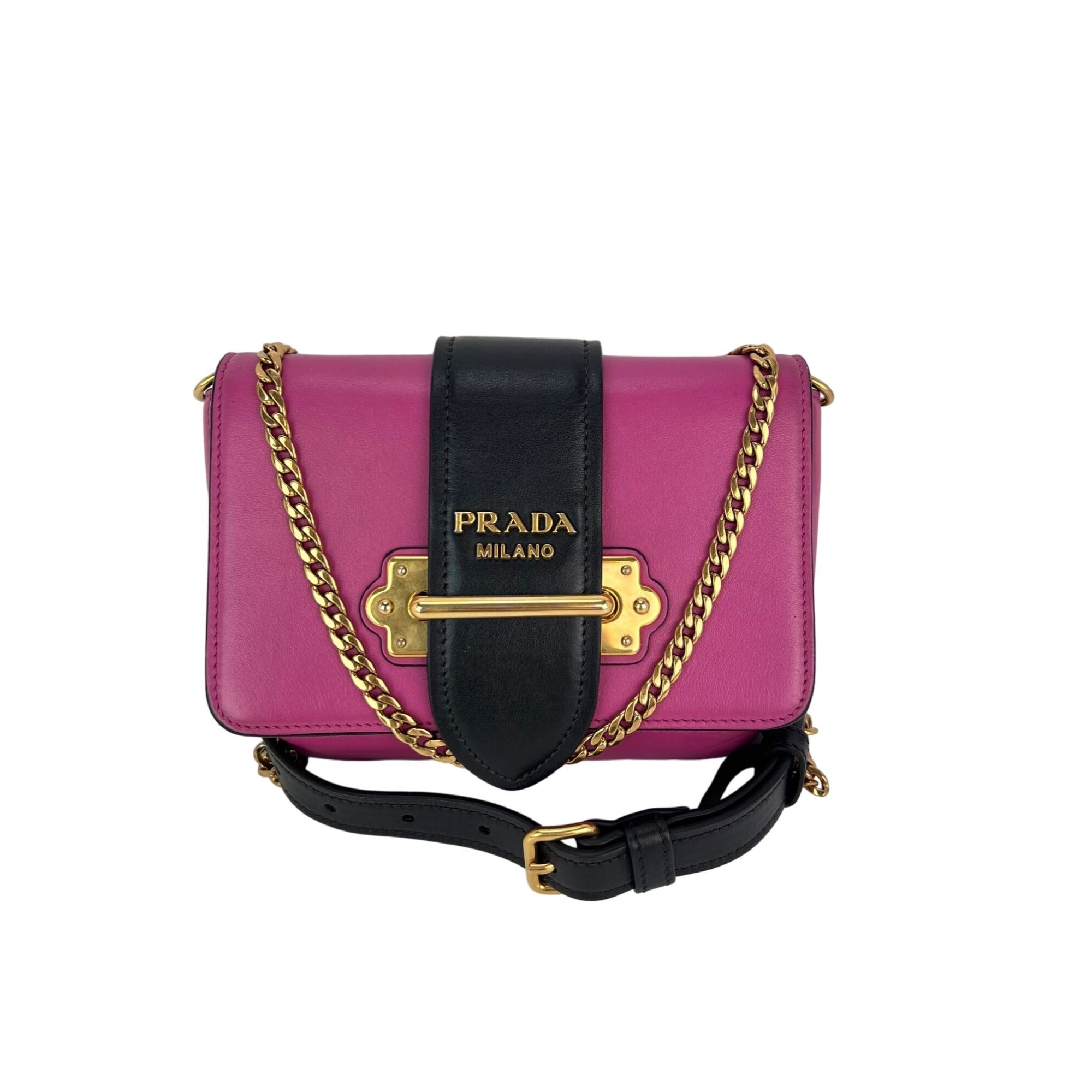 Túi đeo chéo Prada City Calf Cahier Pink Black Leather Belt Bag