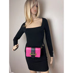 Túi đeo chéo Prada City Calf Cahier Pink Black Leather Belt Bag