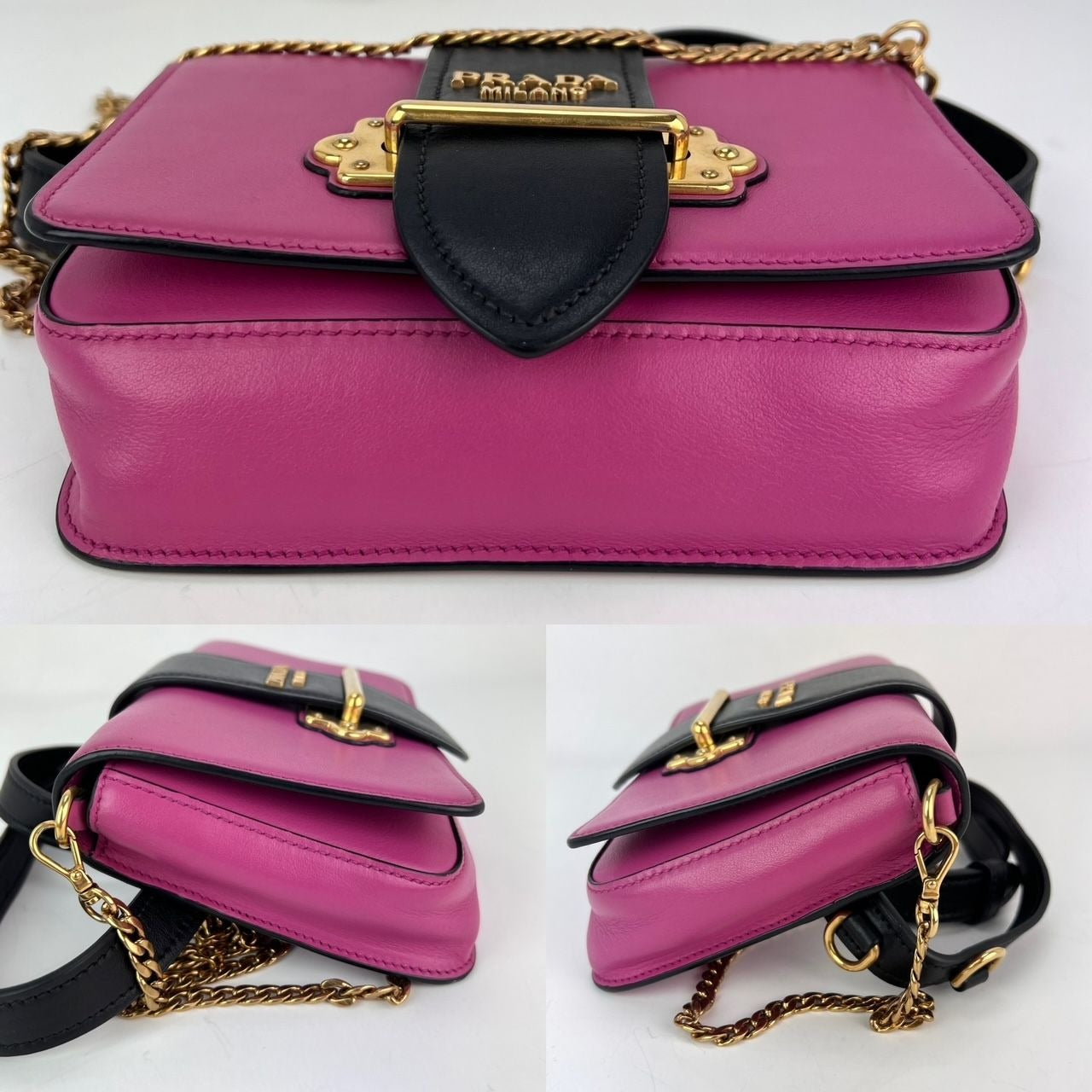 Túi đeo chéo Prada City Calf Cahier Pink Black Leather Belt Bag