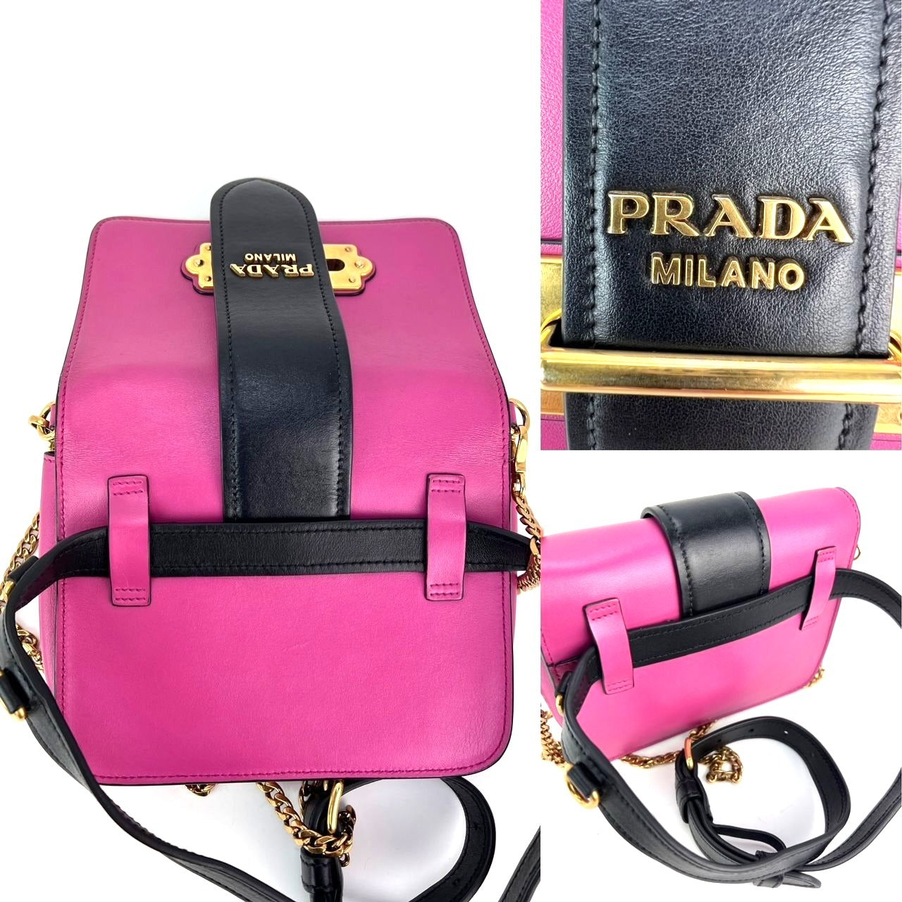 Túi đeo chéo Prada City Calf Cahier Pink Black Leather Belt Bag