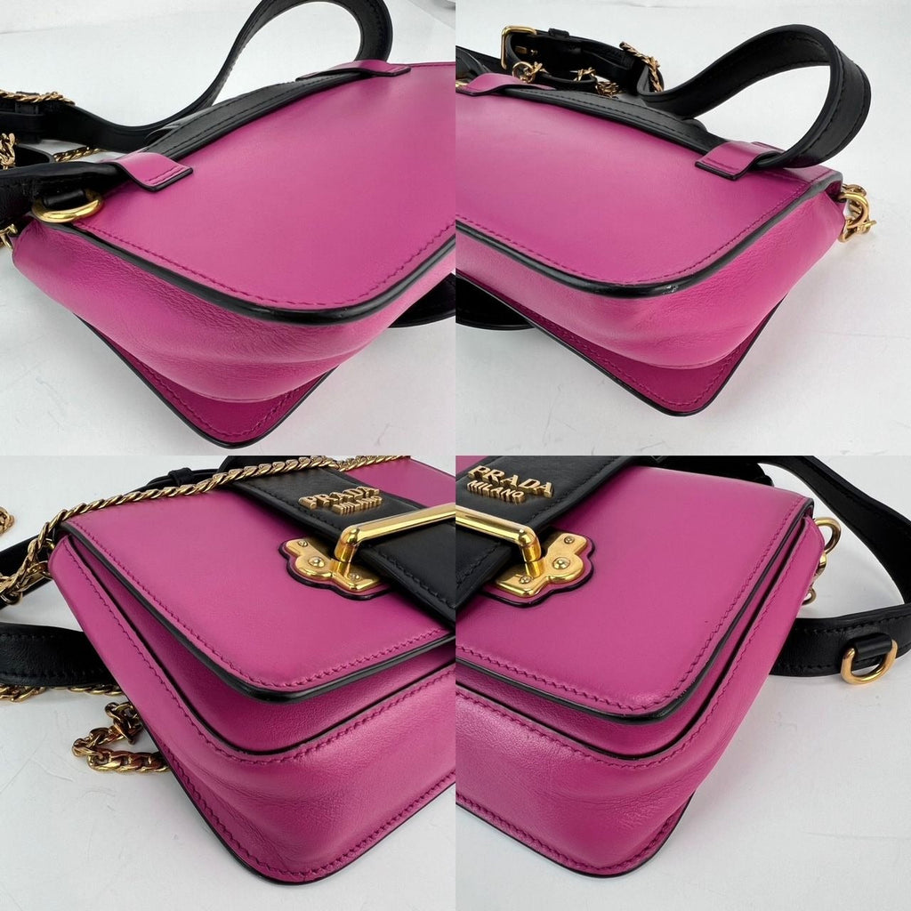 Túi đeo chéo Prada City Calf Cahier Pink Black Leather Belt Bag