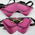 Túi đeo chéo Prada City Calf Cahier Pink Black Leather Belt Bag