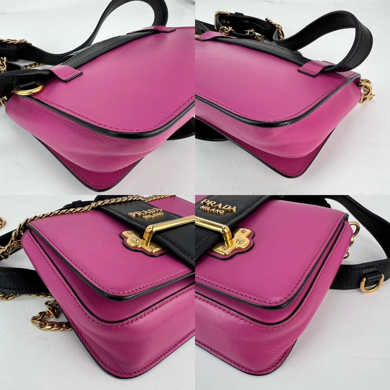 Túi đeo chéo Prada City Calf Cahier Pink Black Leather Belt Bag