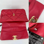 Túi xách Chanel 19 cỡ lớn bằng da dê chần bông màu bạc và vàng đỏ