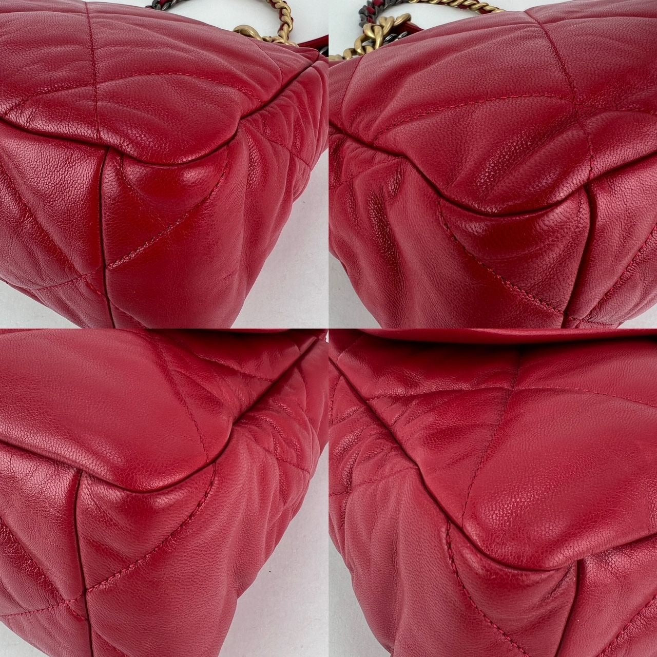 Túi xách Chanel 19 cỡ lớn bằng da dê chần bông màu bạc và vàng đỏ
