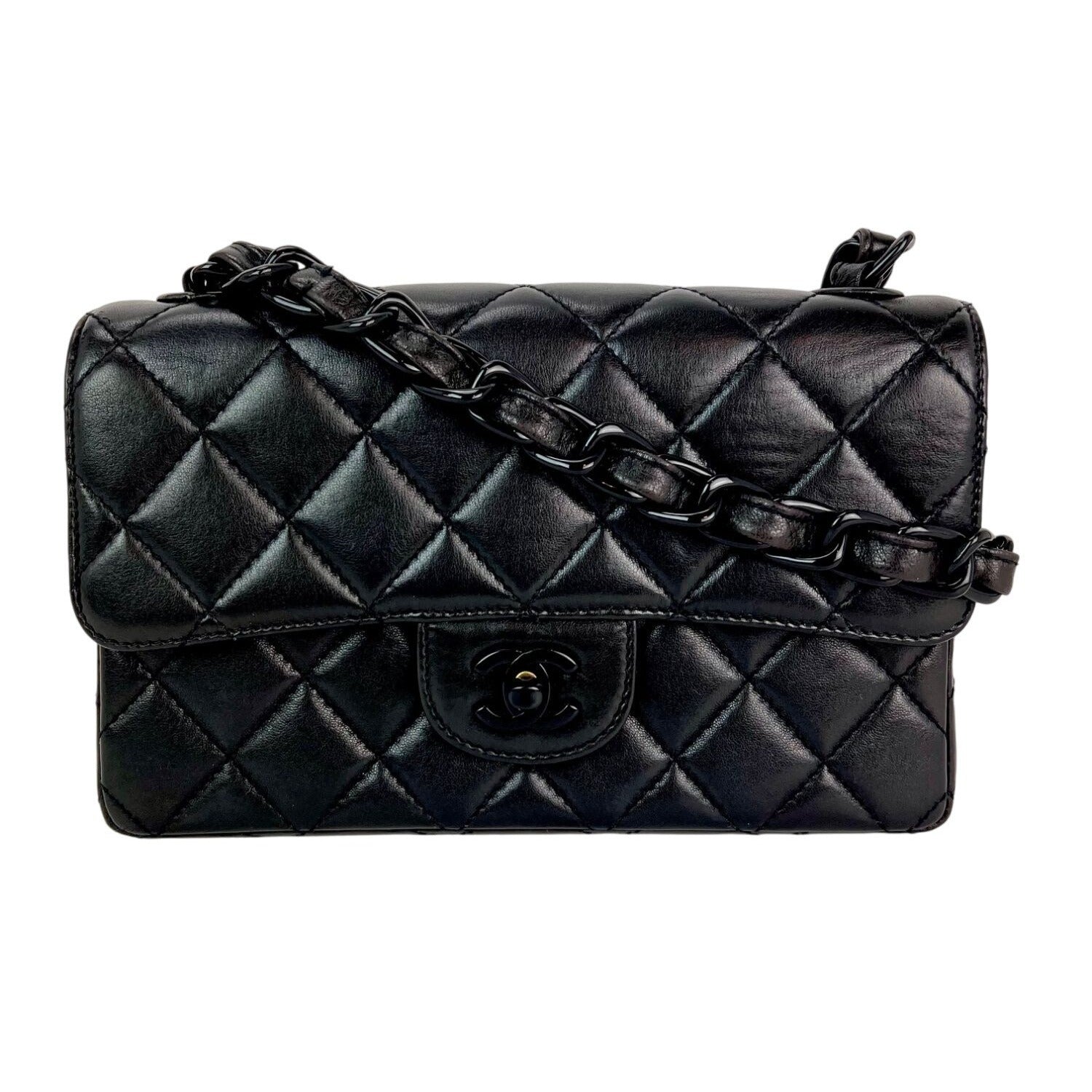 Túi Chanel Vintage Quilted Lambskin Black Resin Chain Small Classic Single Flap Bag HIẾM
