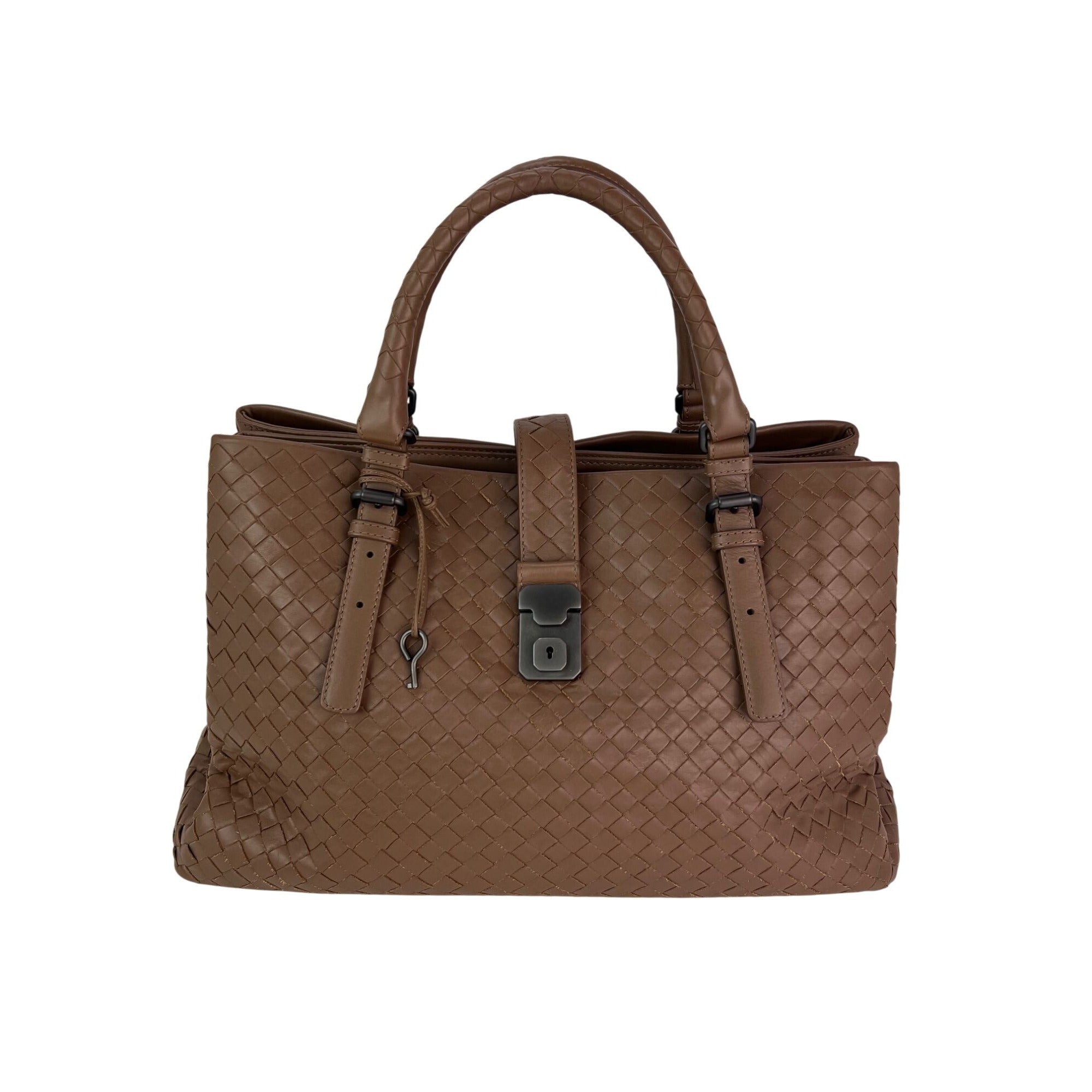 Túi đeo vai màu nâu Bottega Veneta Roma Intrecciato Nappa
