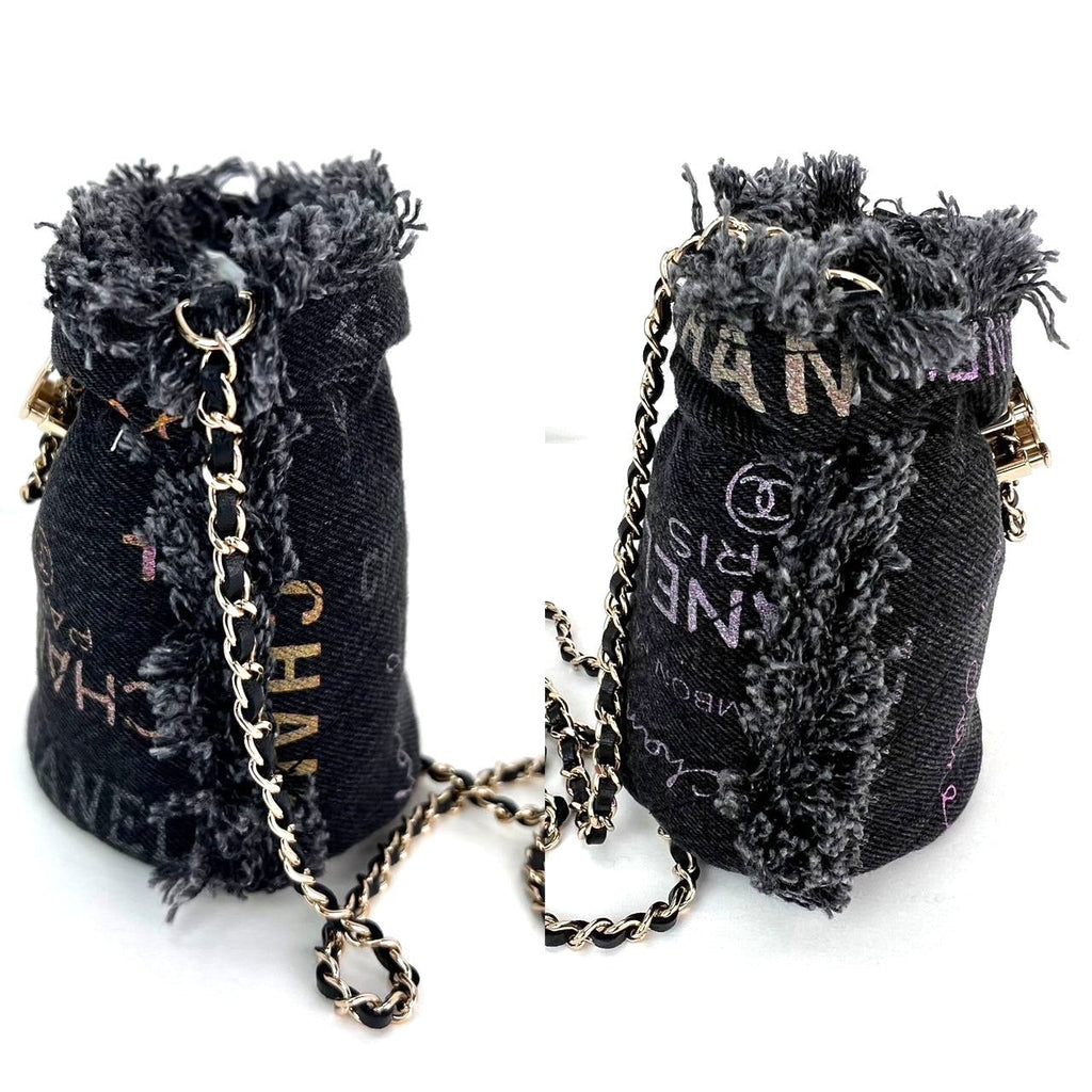Xô mini Chanel Denim Quilted Mood kèm dây xích màu đen