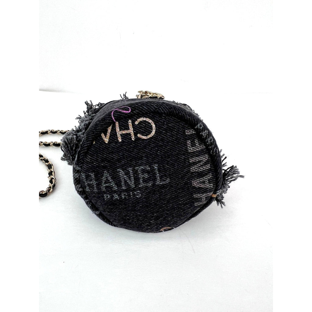 Xô mini Chanel Denim Quilted Mood kèm dây xích màu đen