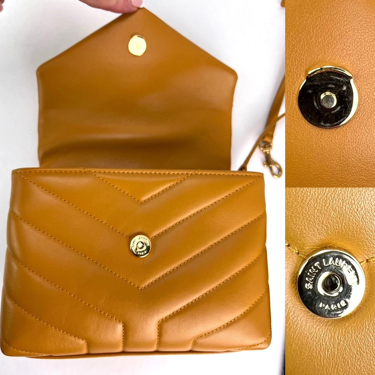 Túi đeo chéo Loulou màu vàng bằng da bê chần bông Saint Laurent