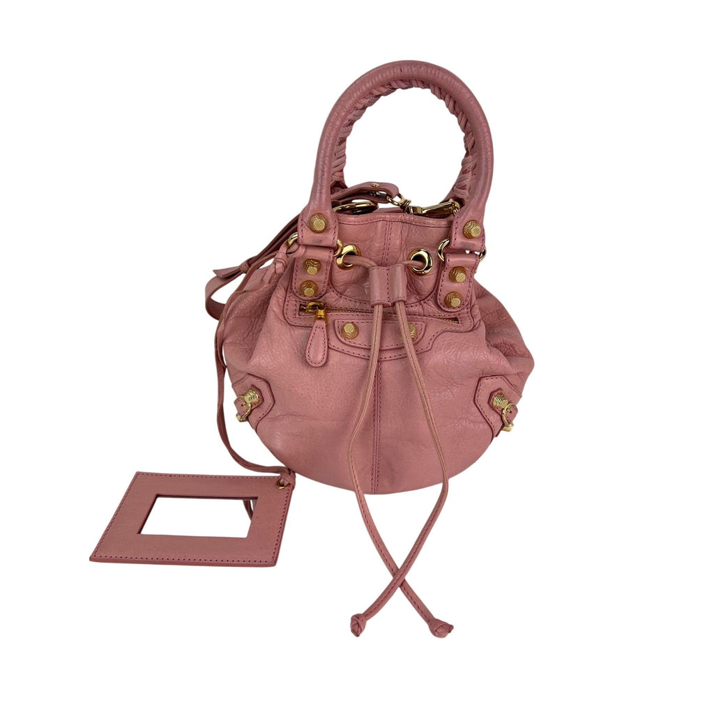 Túi Balenciaga agneau Giant 12 Gold Hardware Mini Pompon Rose Pink Bucket Bag