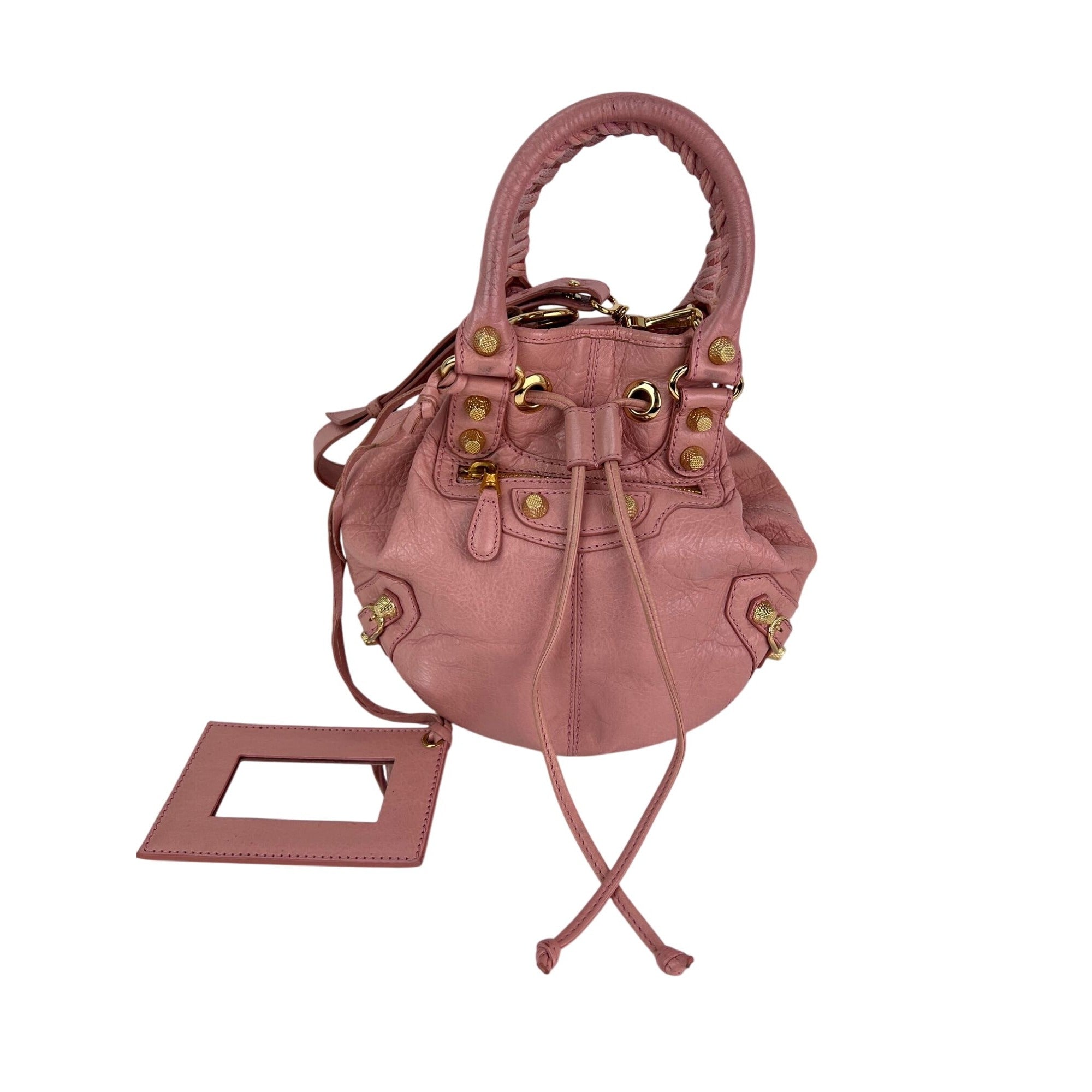 Túi Balenciaga agneau Giant 12 Gold Hardware Mini Pompon Rose Pink Bucket Bag