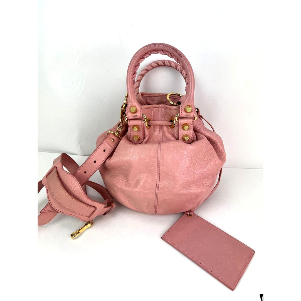 Túi Balenciaga agneau Giant 12 Gold Hardware Mini Pompon Rose Pink Bucket Bag