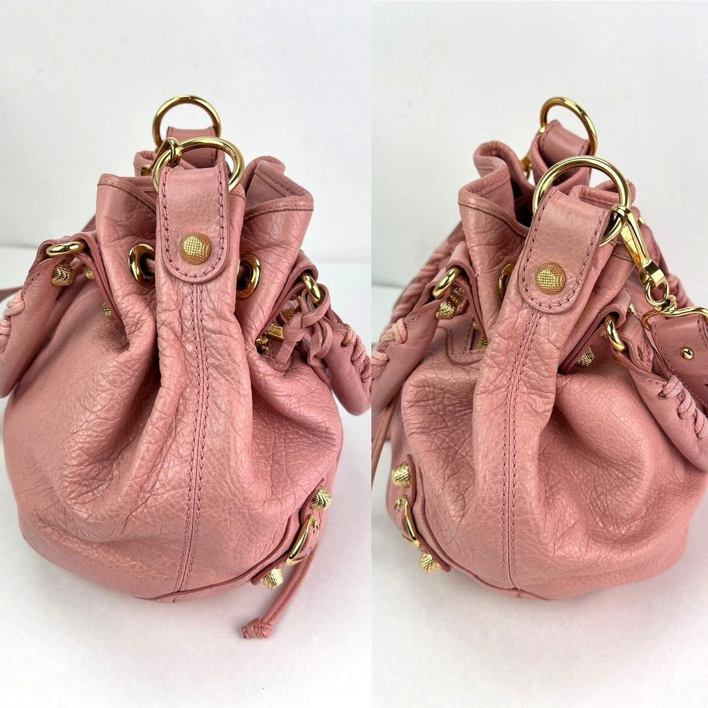 Túi Balenciaga agneau Giant 12 Gold Hardware Mini Pompon Rose Pink Bucket Bag