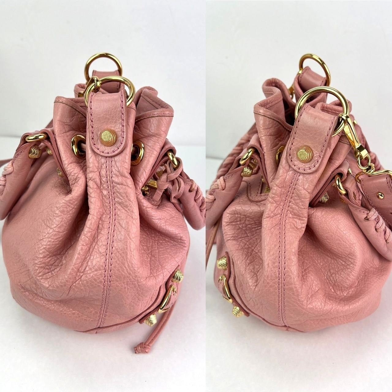 Túi Balenciaga agneau Giant 12 Gold Hardware Mini Pompon Rose Pink Bucket Bag