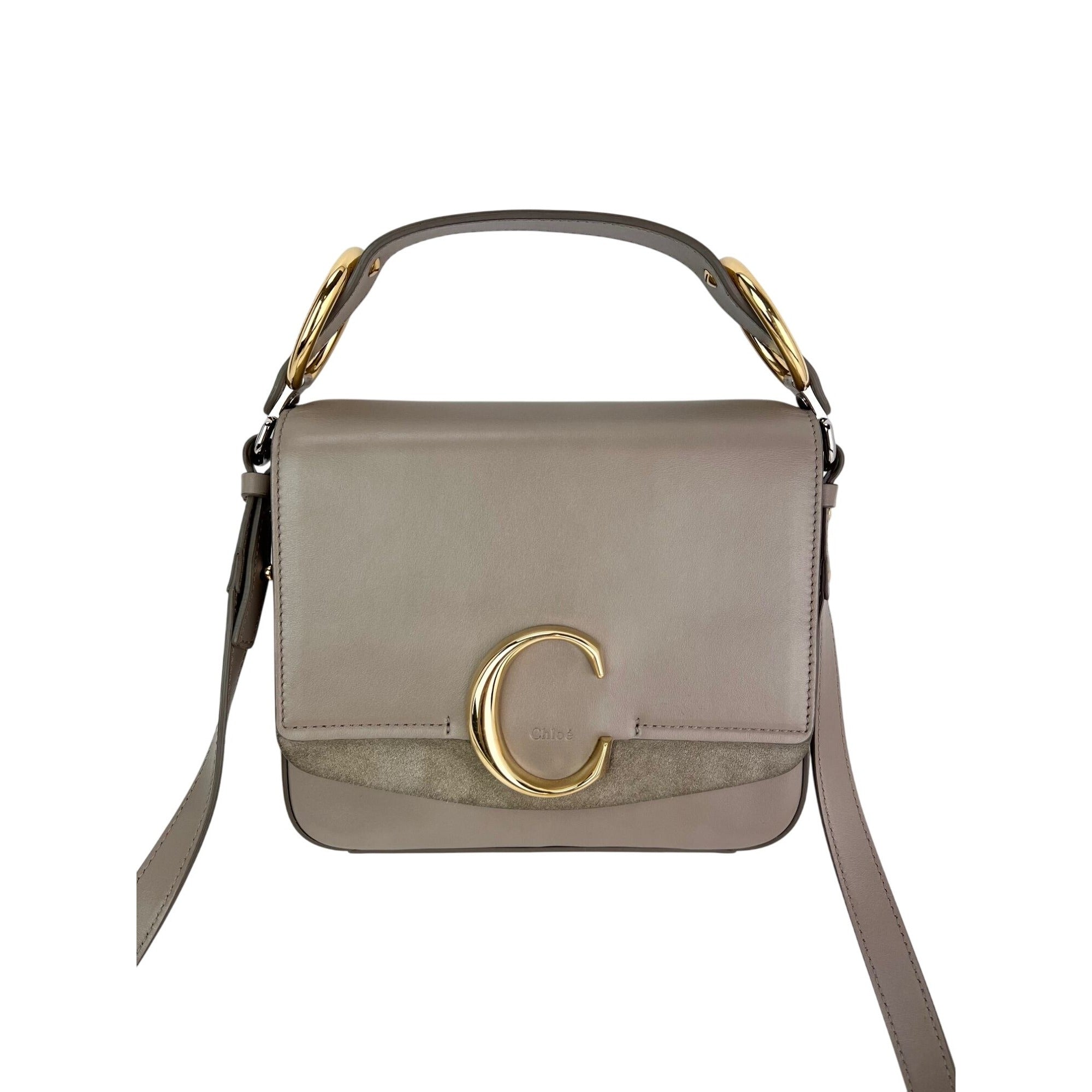 Túi đeo vai Chloe Shiny Calfskin Suede Small C Motty Gray