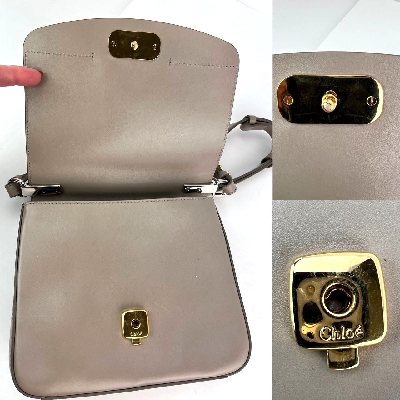 Túi đeo vai Chloe Shiny Calfskin Suede Small C Motty Gray